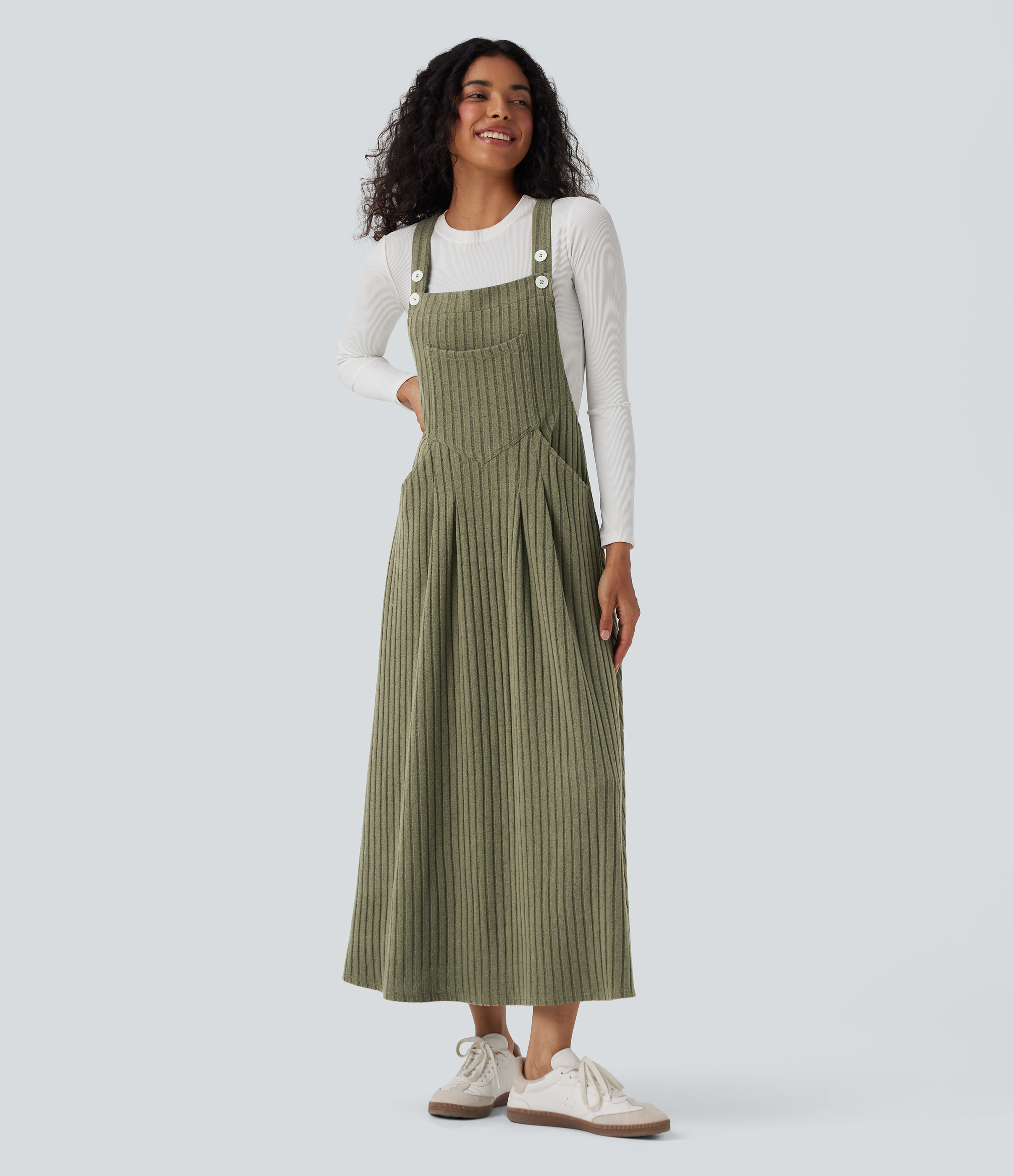 Moss Green Floral Velvet Vestido estilo pichi casual de punto acanalado con bolsillos / 1
