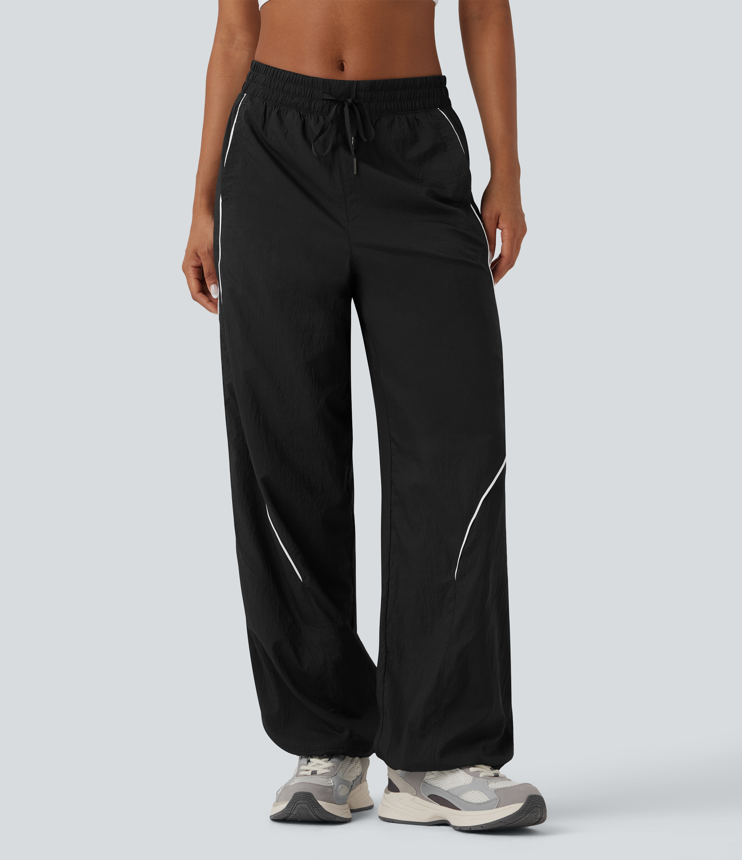 Lightweight Durable Water Repellent Low Rise Drawstring Color Block Cinchable Hem Running Joggers with Pockets