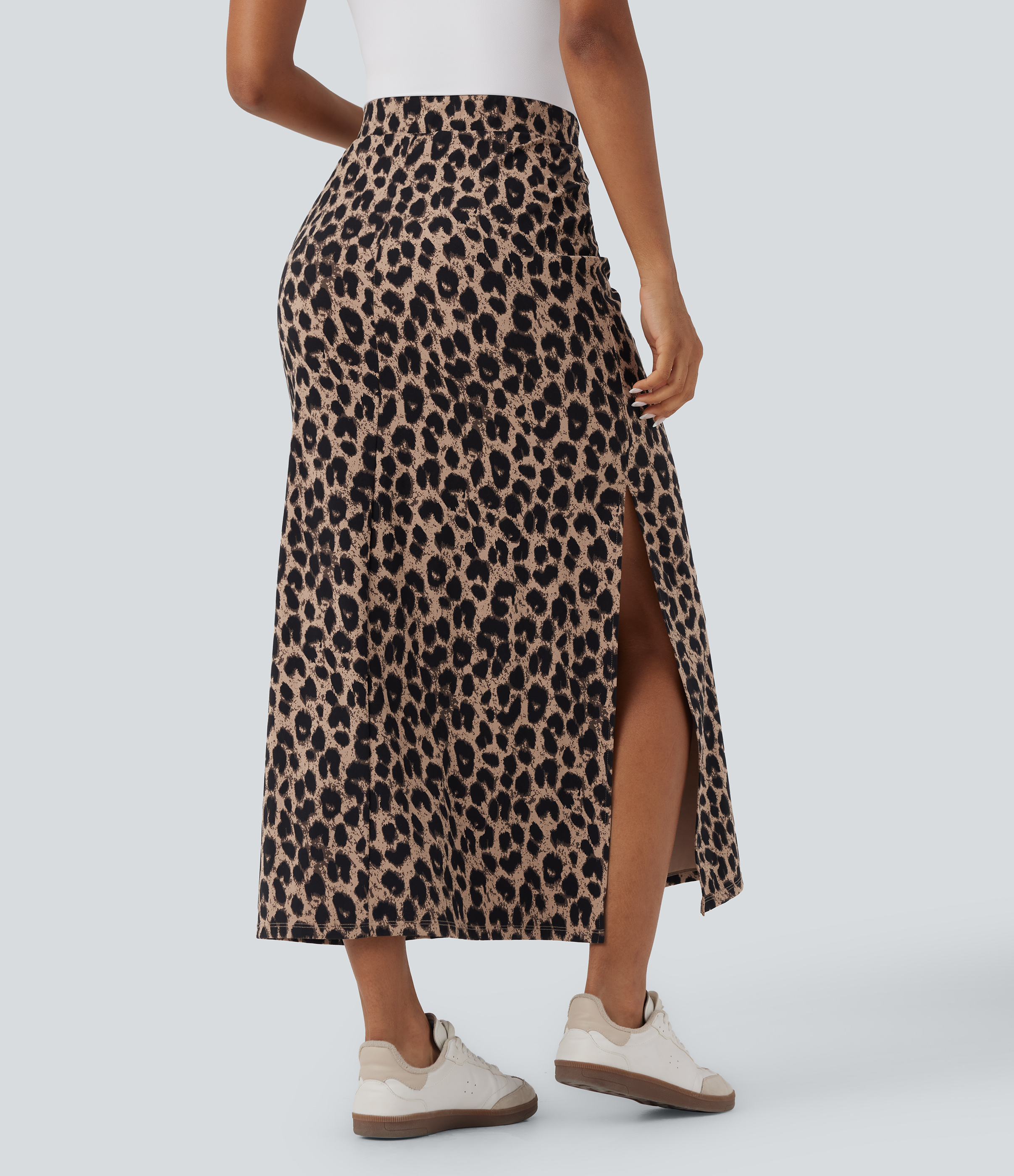 Toffee Leopard Halara UltraSculpt™ jupe maxi fendue décontractée taille haute à imprimé léopard / 2