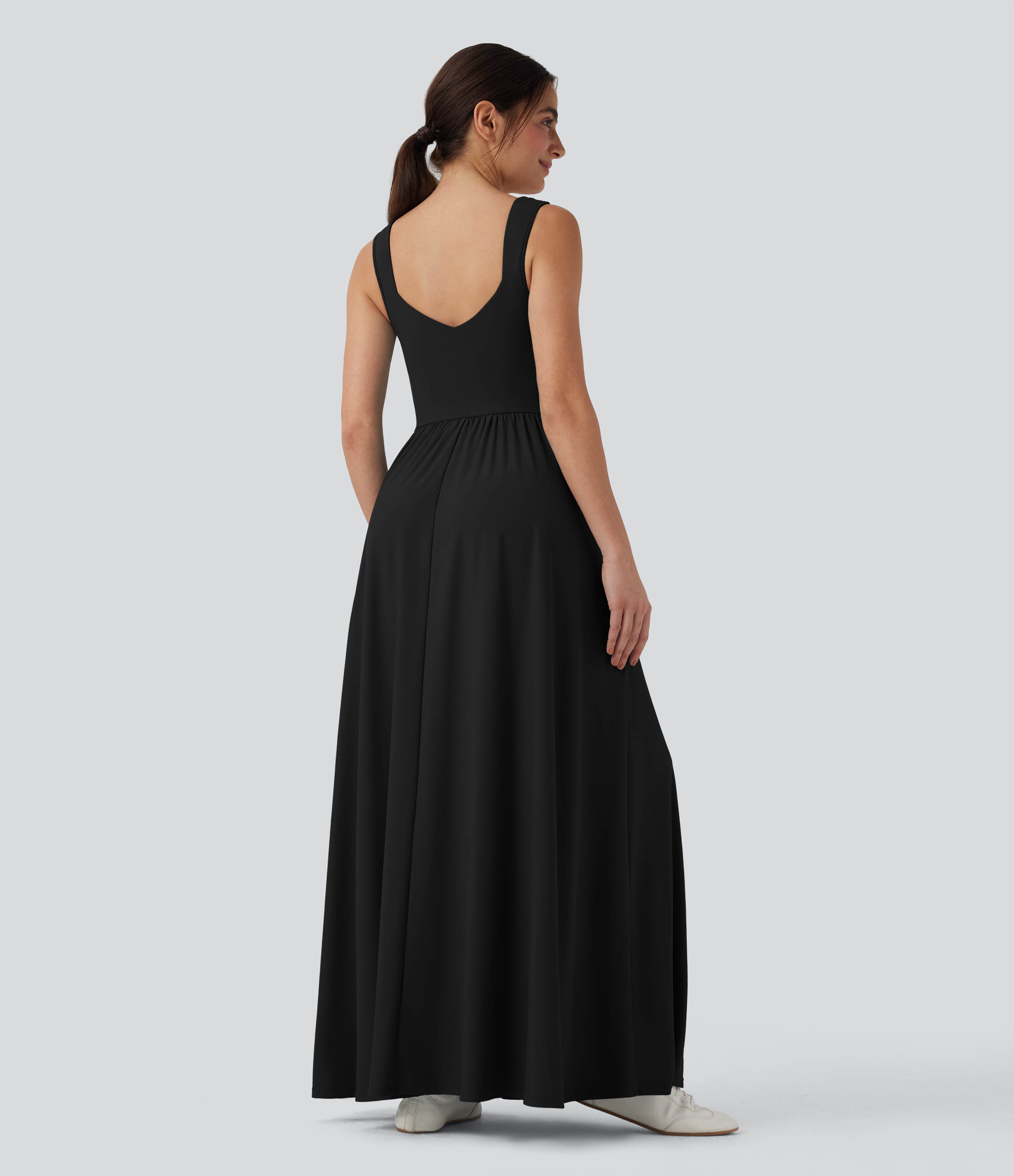 Noir Robe maxi fluide décontractée avec poches / 2