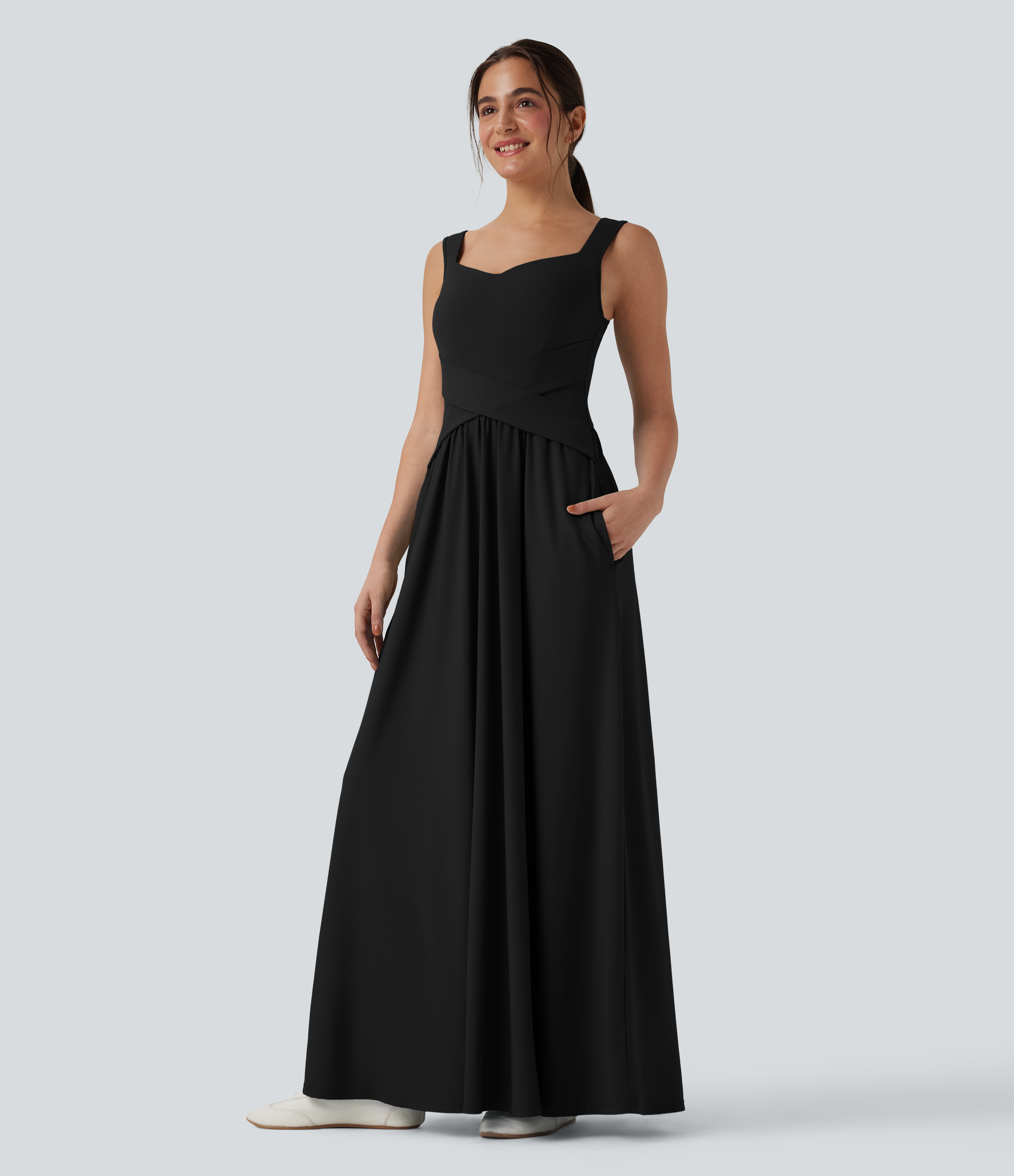 Robe maxi casual fluide dos nu avec poches