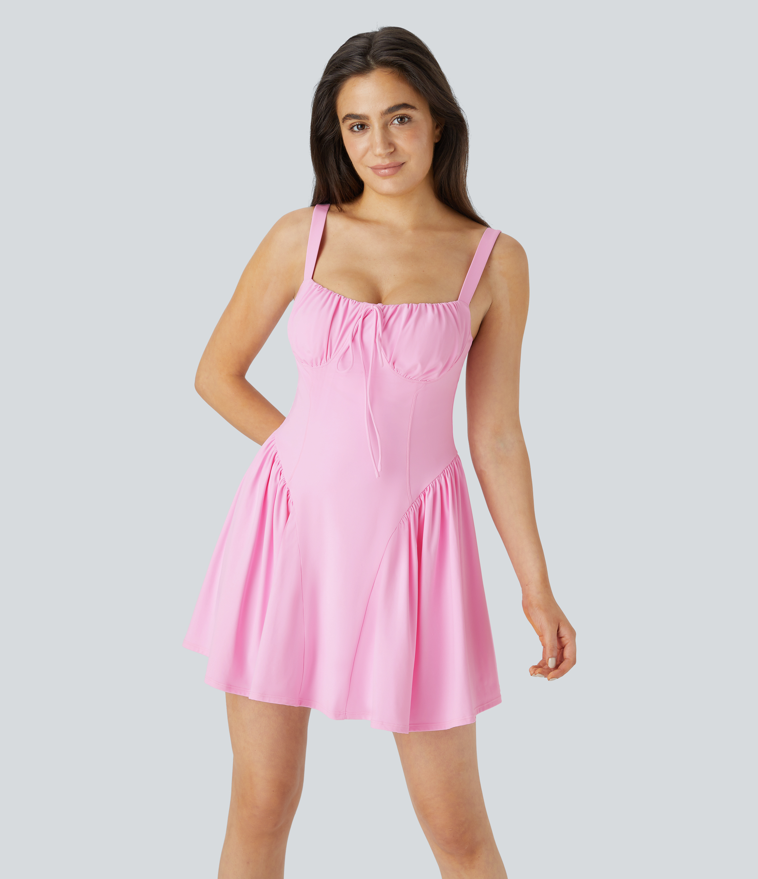 SoftlyZero™ Airy Tie Front 2-in-1 Pocket  Mini Slip Dance Active Dress-Easy Peezy Edition