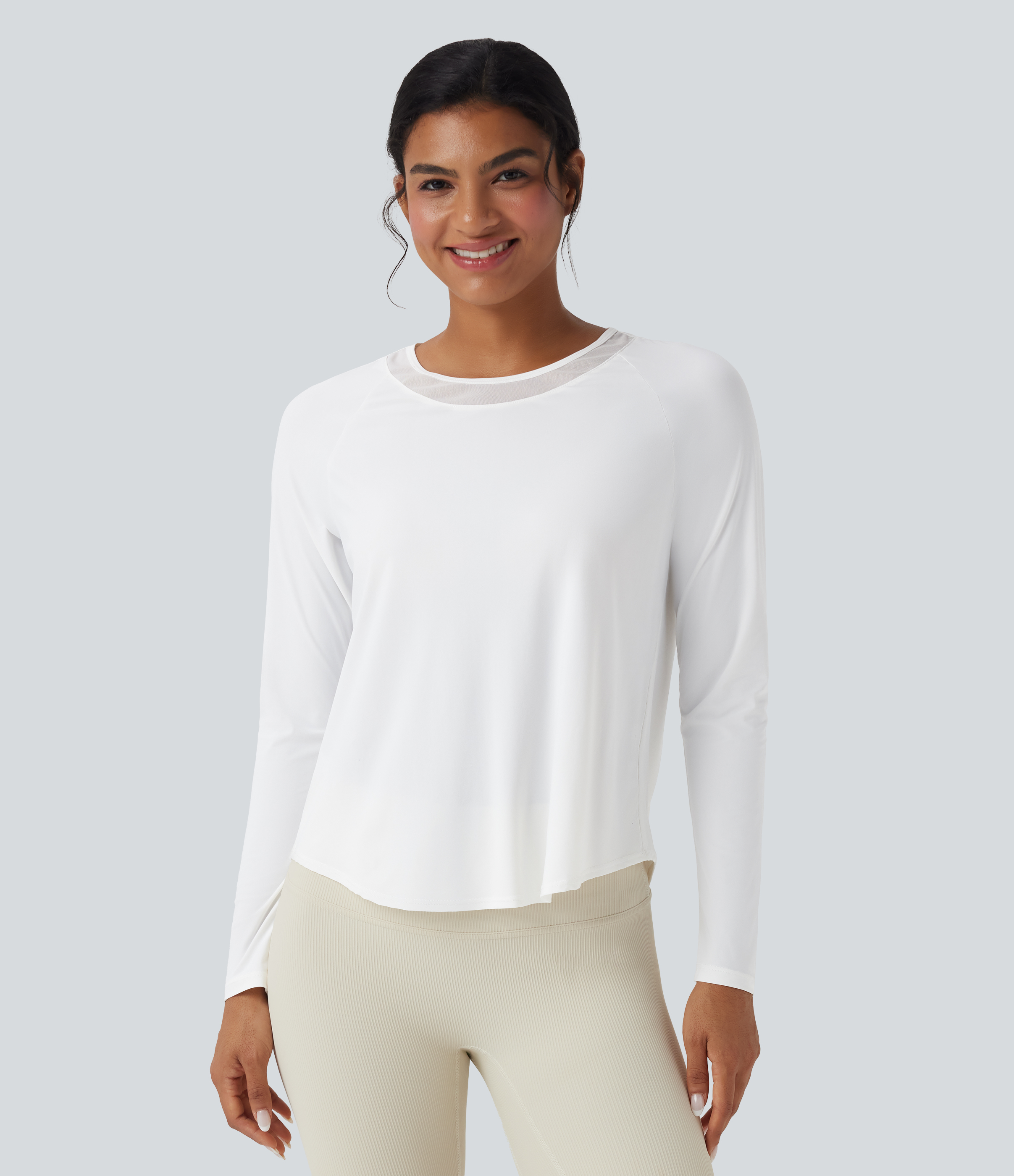 Blanco Camiseta deportiva para running de secado rápido con tacto fresco y dobladillo curvo de malla en contraste / 2