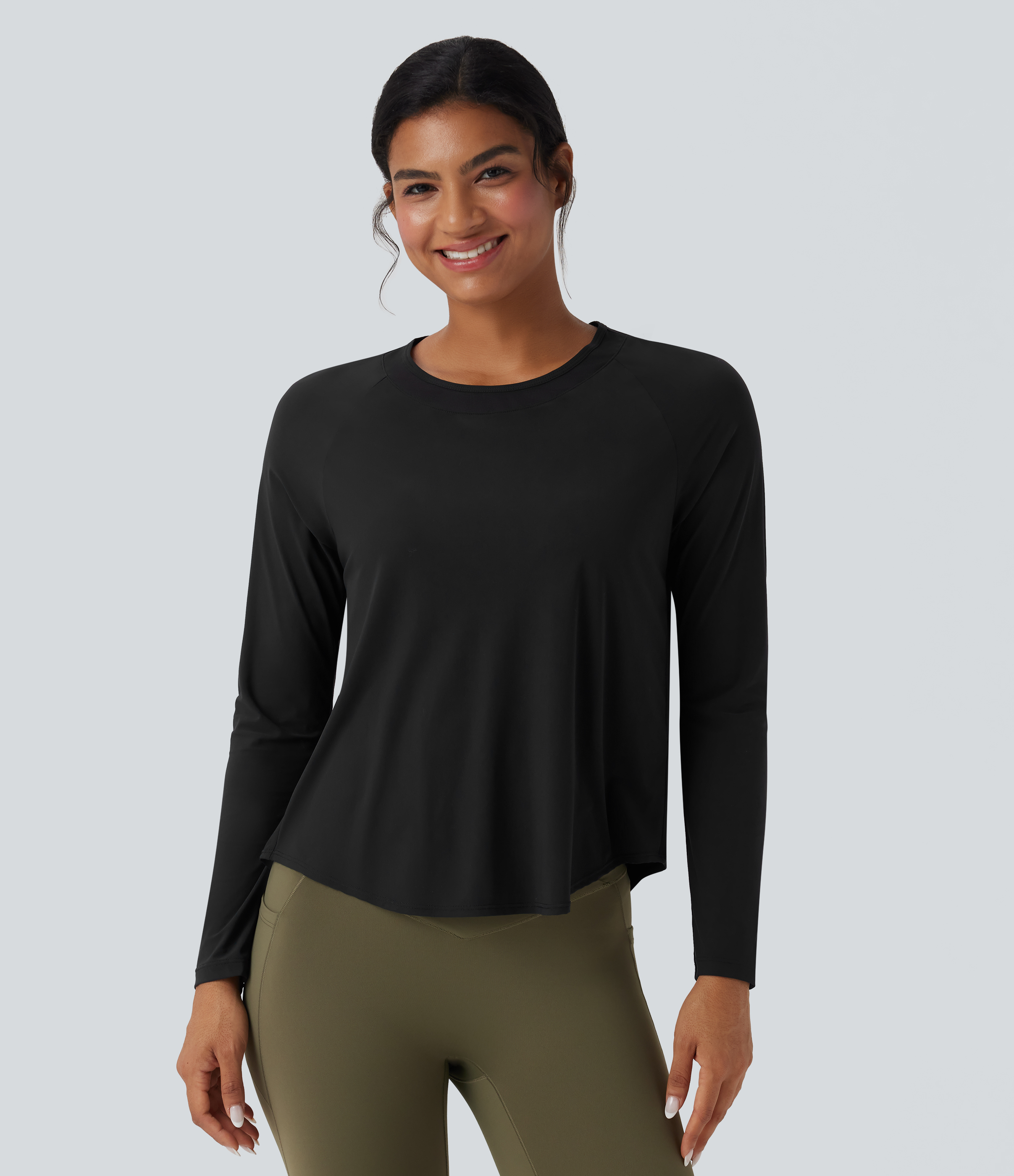 Negro Camiseta deportiva para running de secado rápido con tacto fresco y dobladillo curvo de malla en contraste / 2