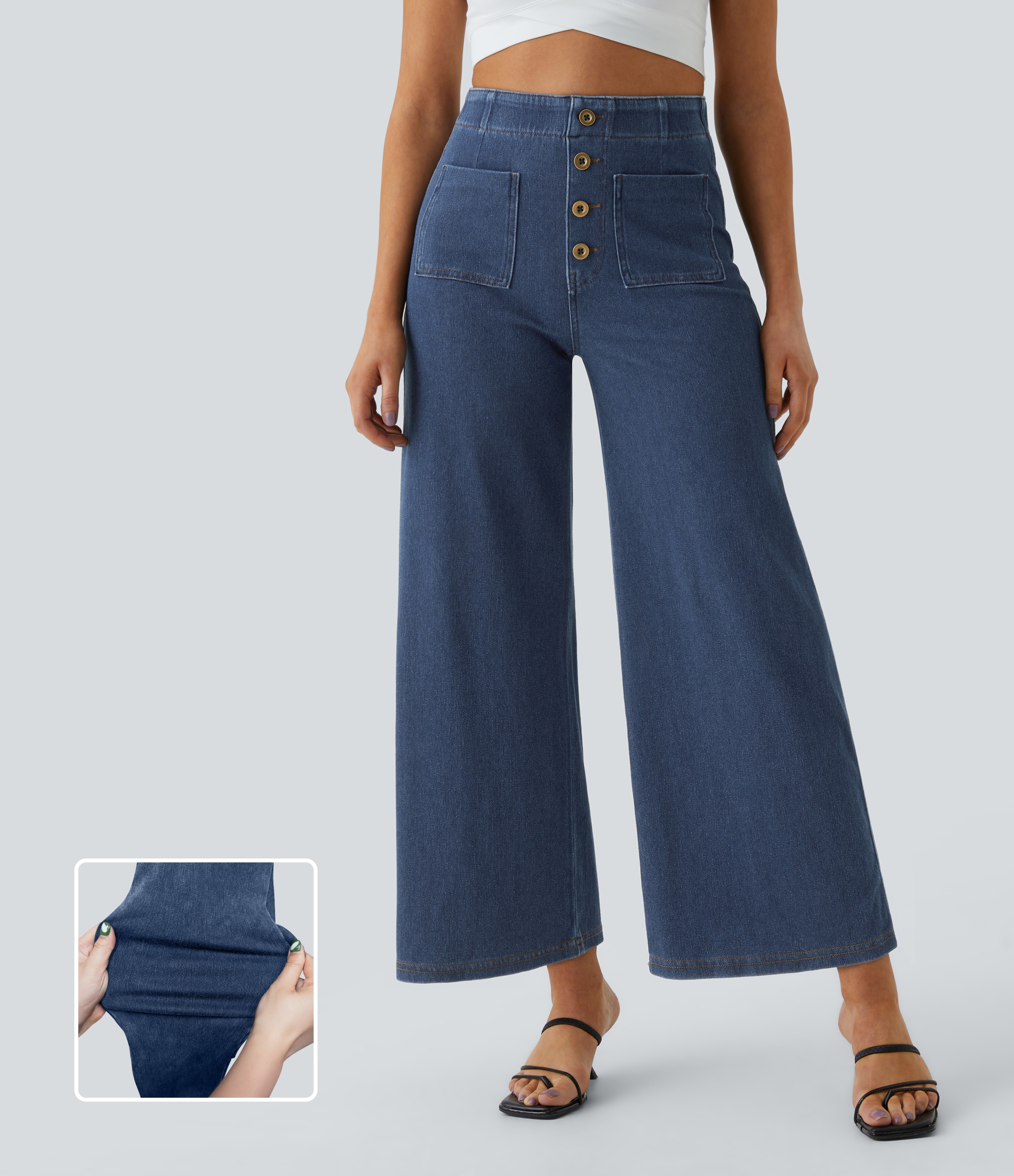 Halara Flex™ High Waisted Pockets Washed Casual Wide Leg Jeans