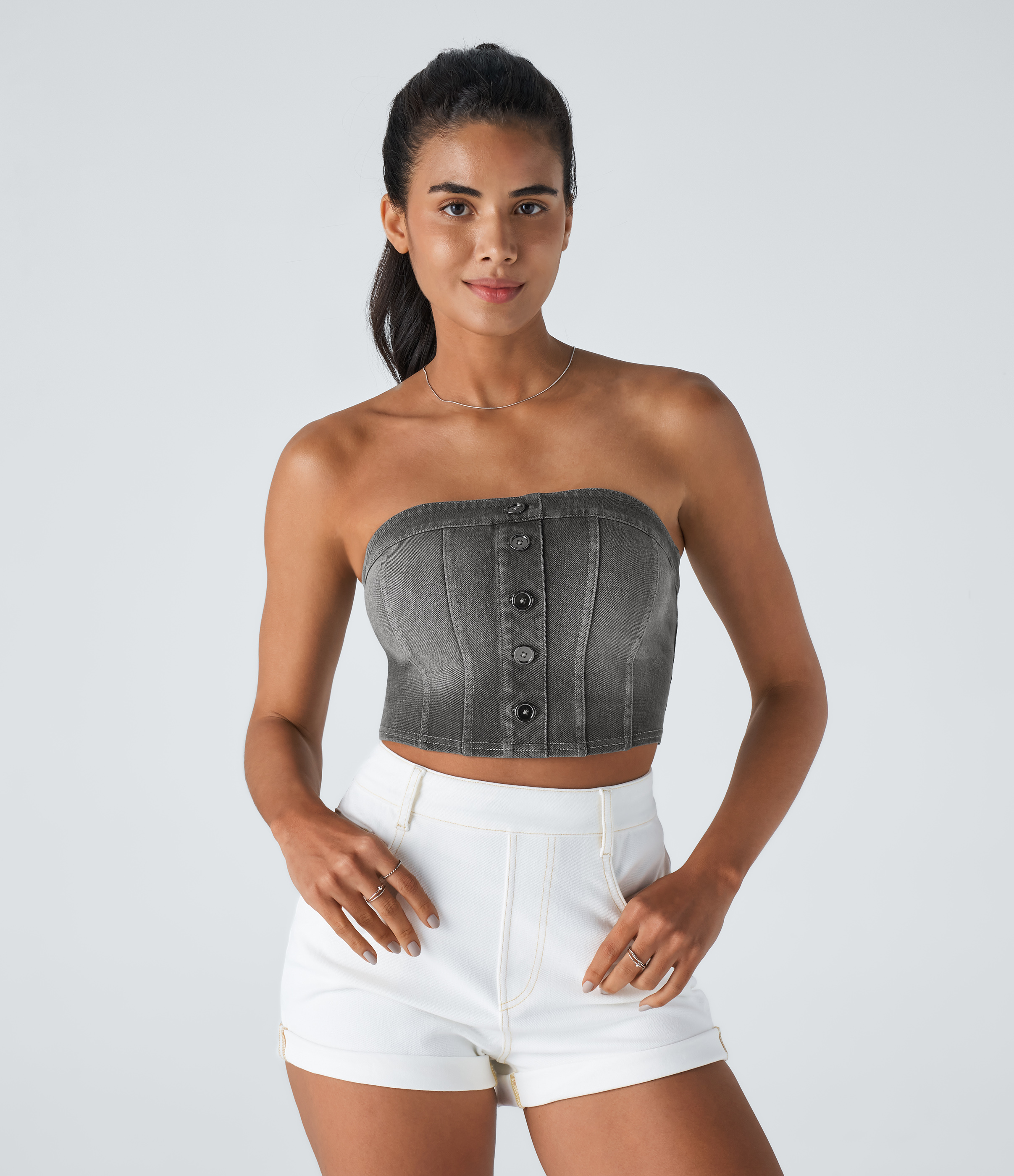 Halara Flex™ Tube Decorative Denim Cropped Casual Tank Top
