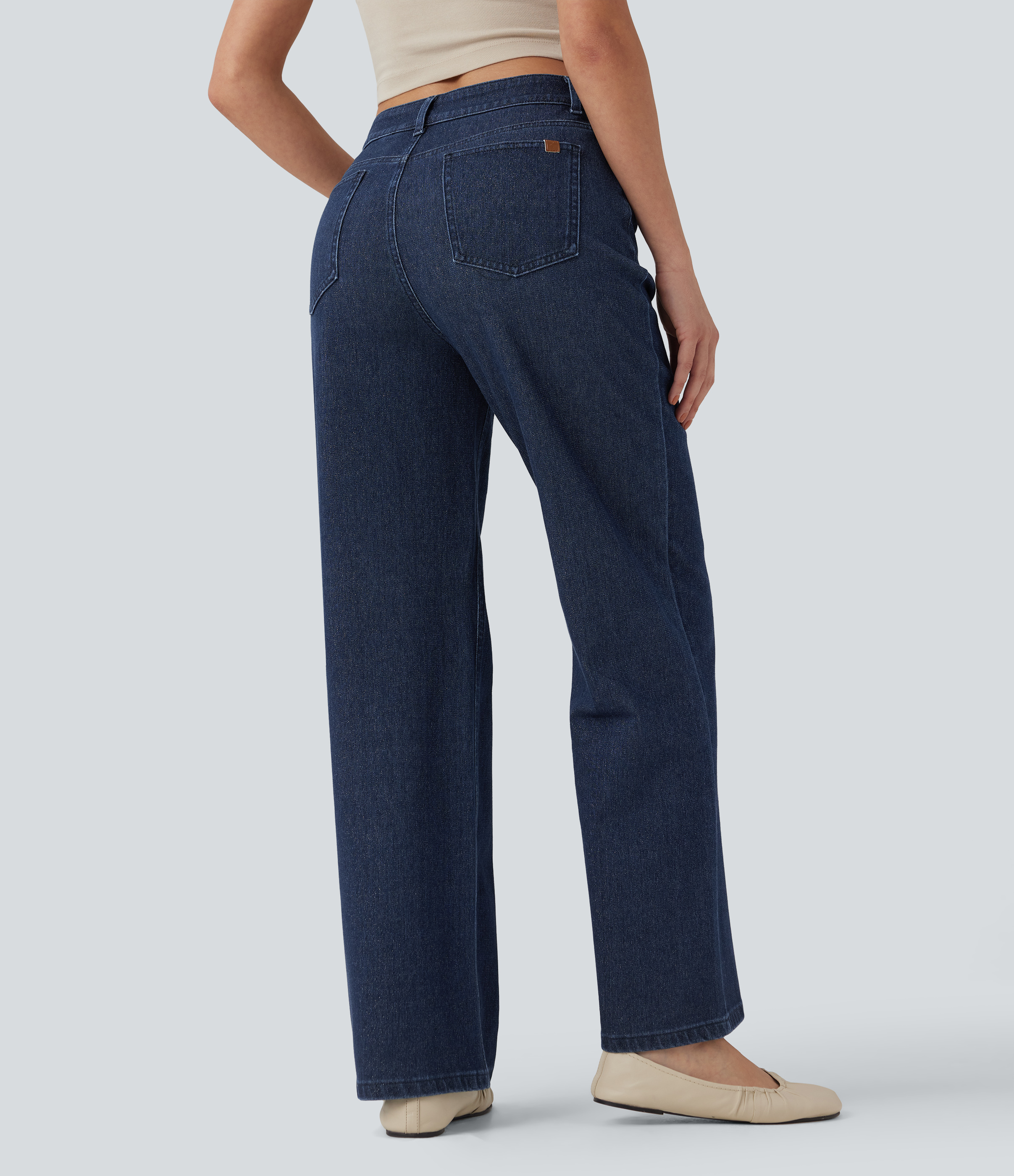 Estate Blue Denim Jeans casuales rectos Halara Flex™ metalizados de tiro alto con bolsillos / 2
