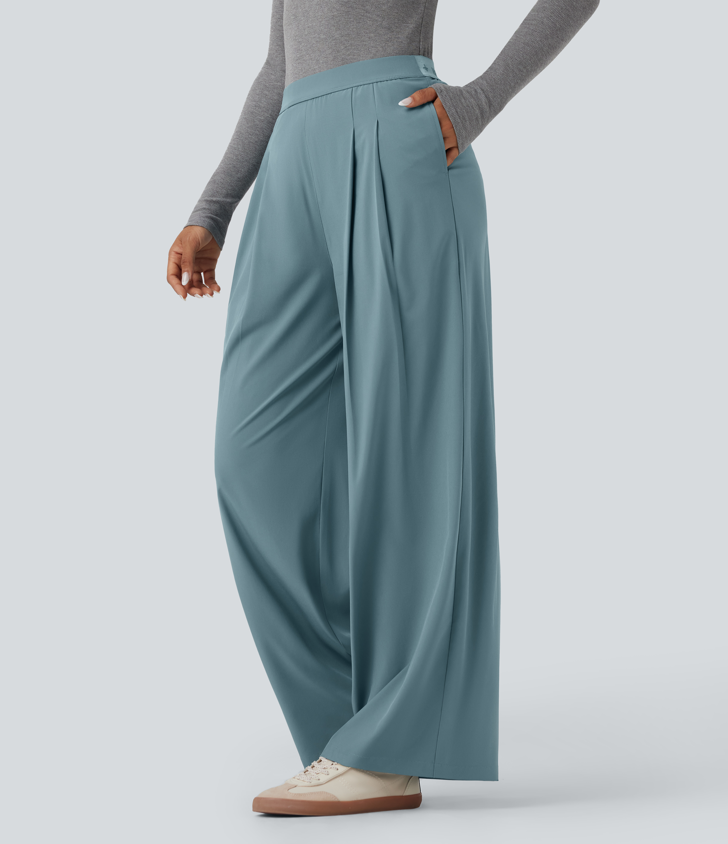 Pantalones de oficina anchos Breezeful™ de tiro alto con secado rápido y bolsillos laterales