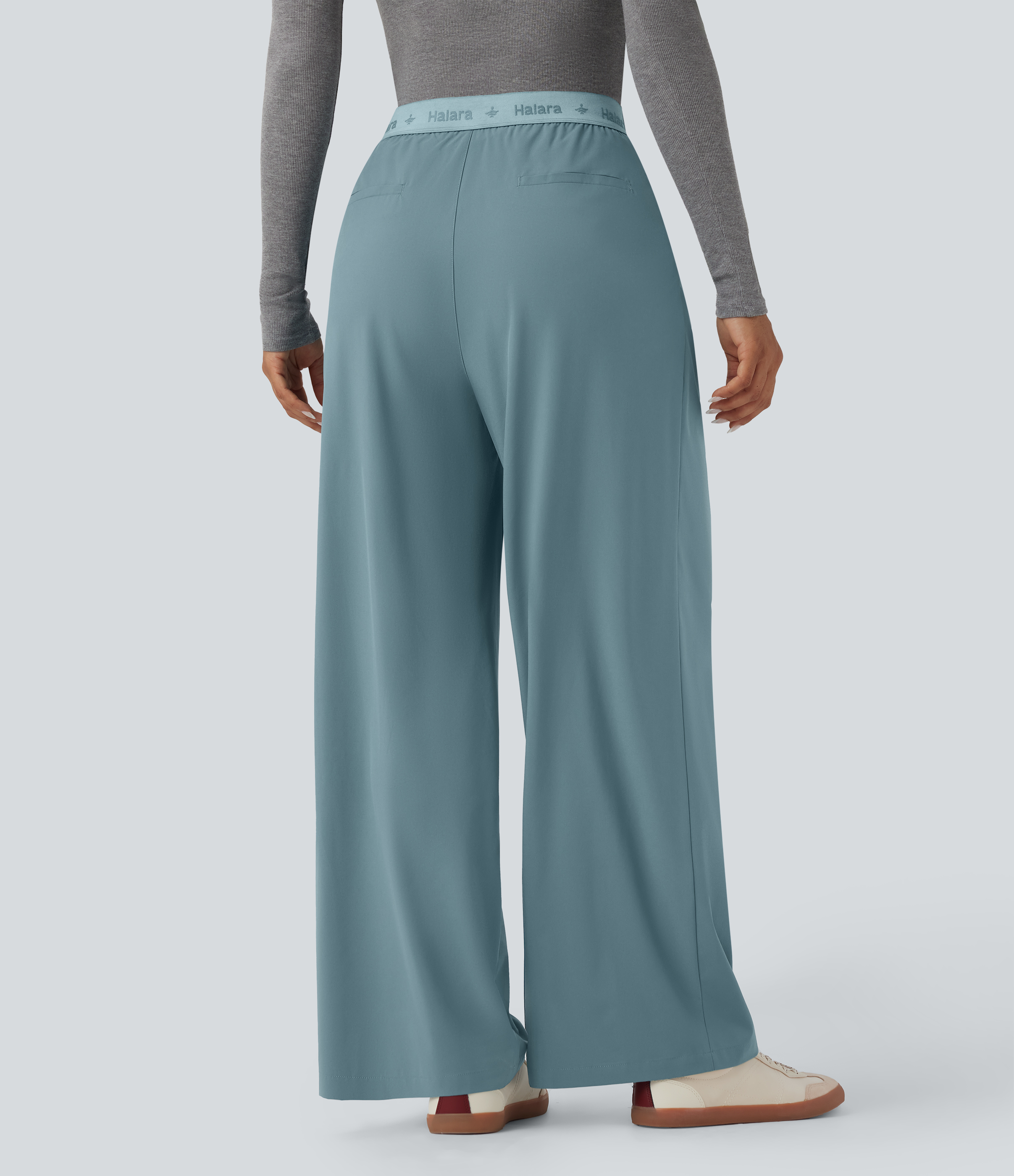 Stone Blue Breezeful™ Calças de trabalho de cintura alta, perna larga e de secagem rápida, com bolsos / 2