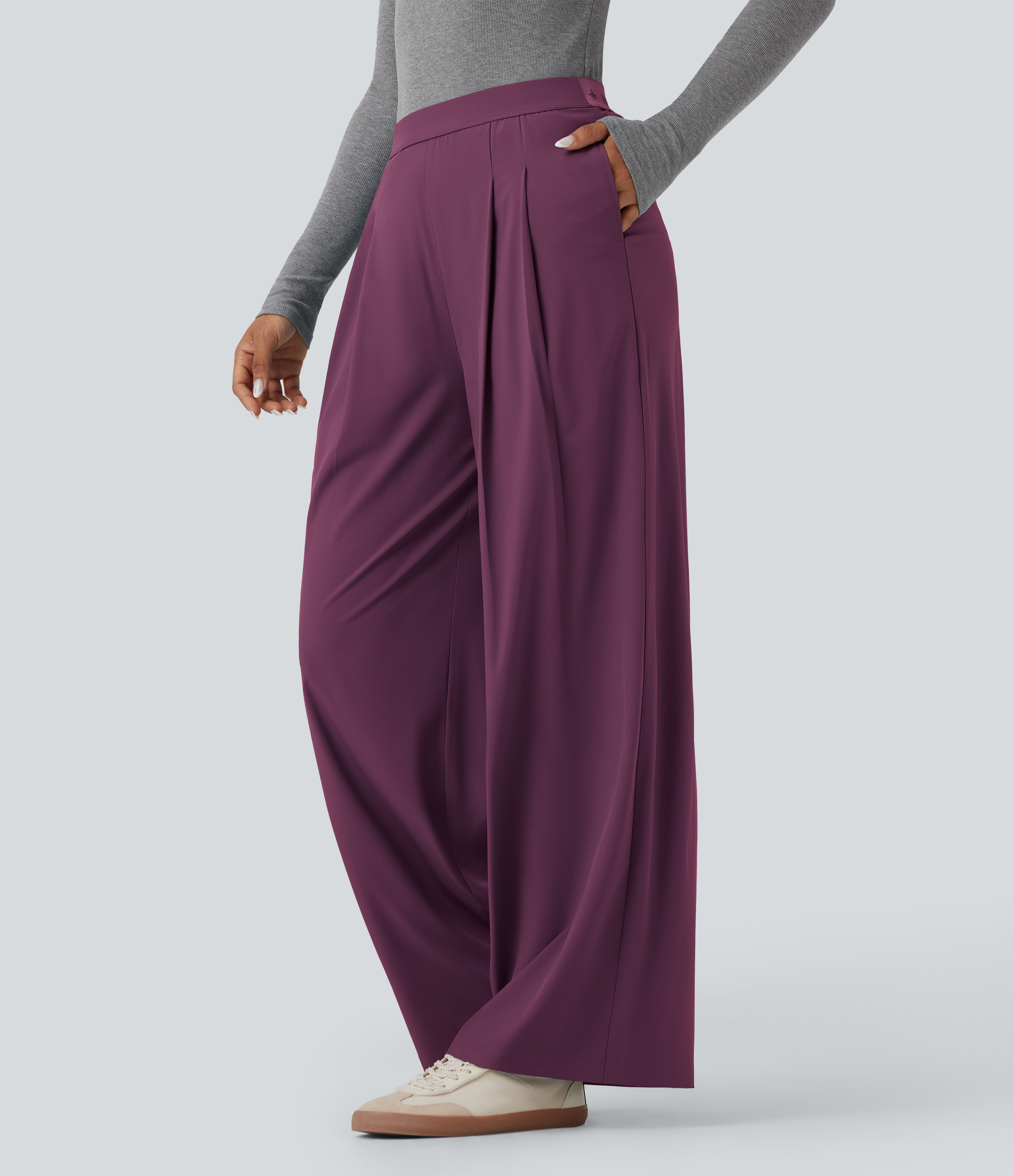 Pantalones de oficina anchos Breezeful™ de tiro alto con secado rápido y bolsillos laterales