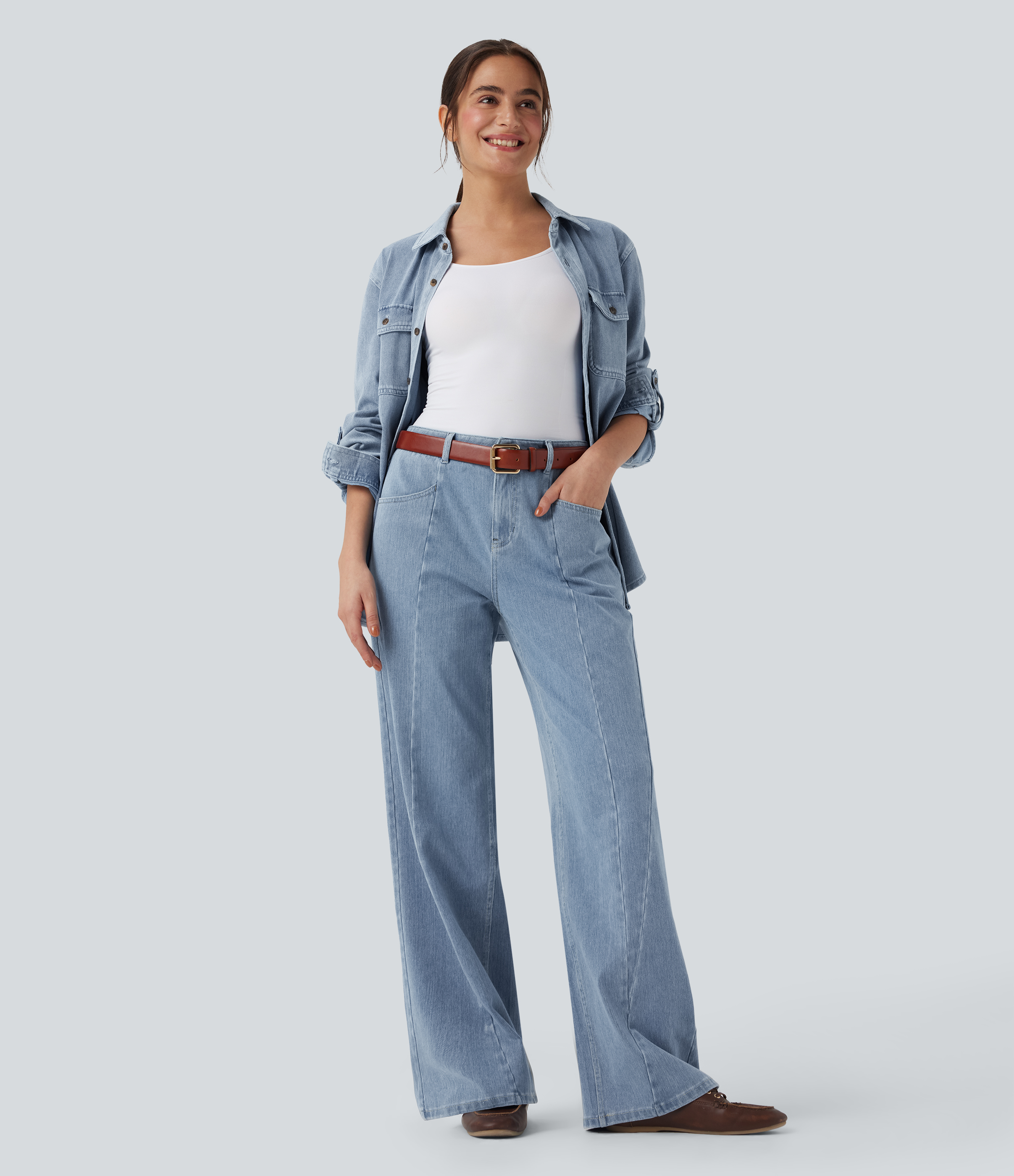 Halara Flex™ Mid Rise Wide Leg Casual Jeans with Pockets