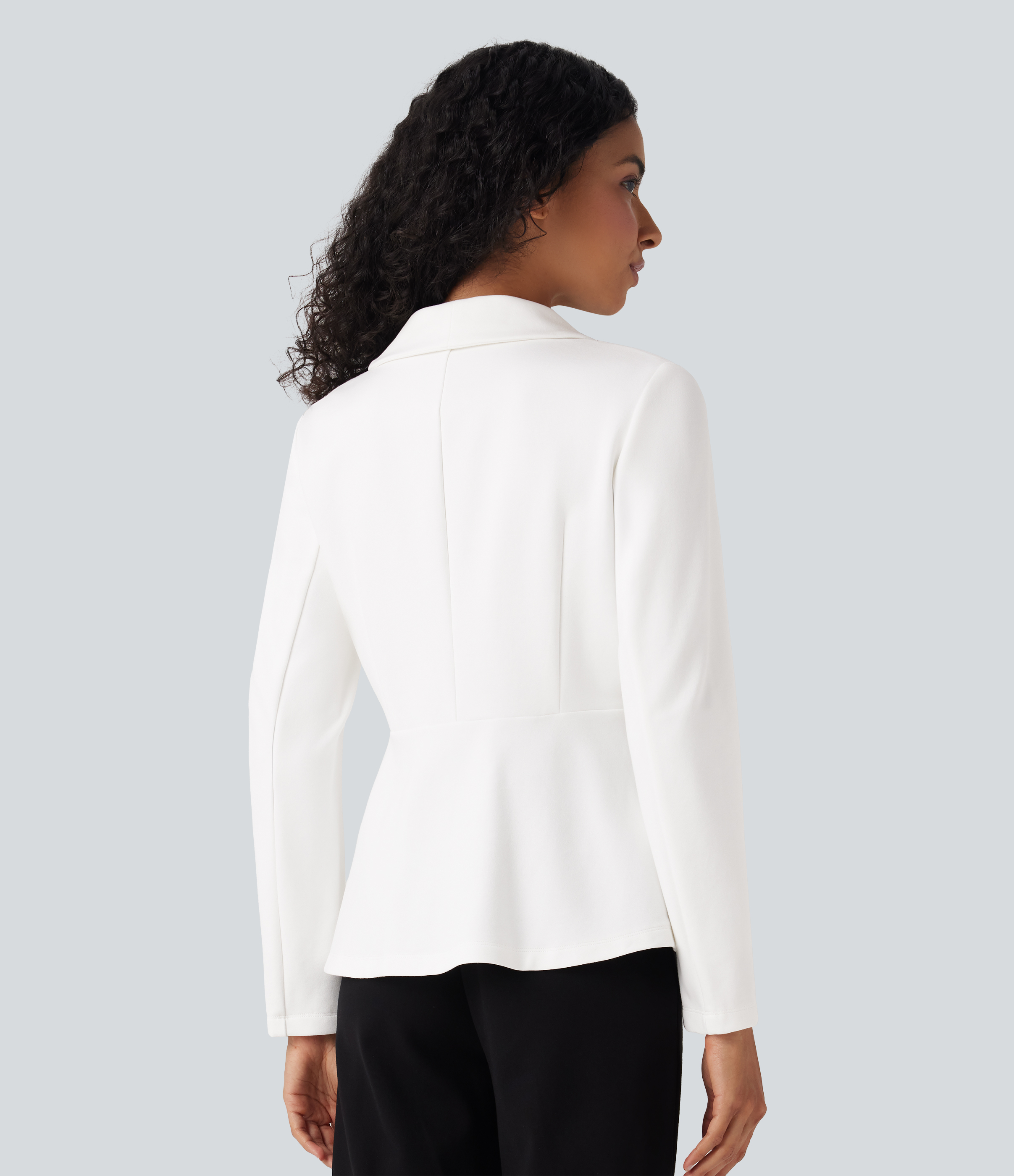 Blanco Blazer de oficina de manga larga con cuello tipo chal / 2
