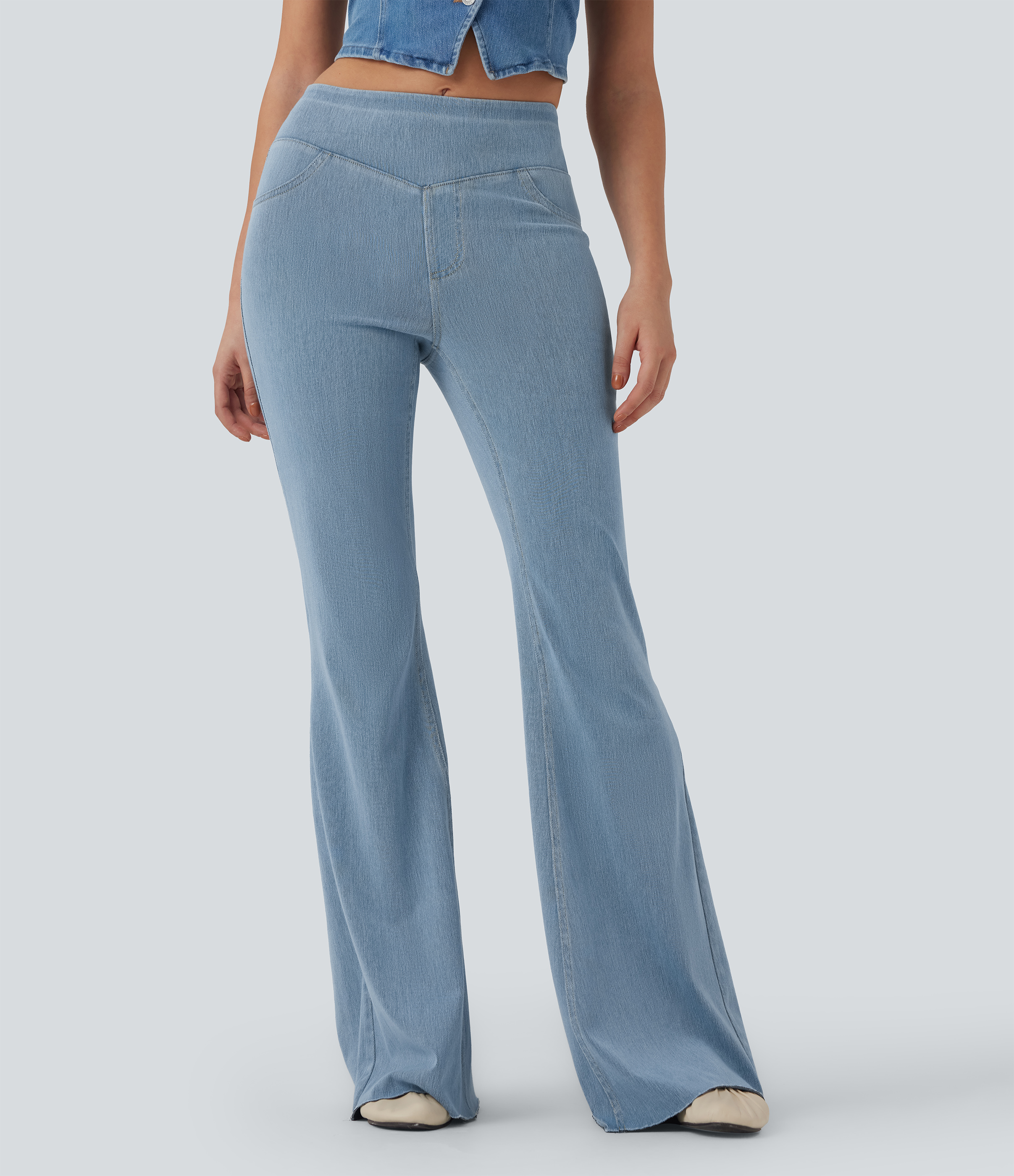  Blue Jasper Denim Halara Flex™ Mid Rise Casual Flare Jeans with Pockets / 1