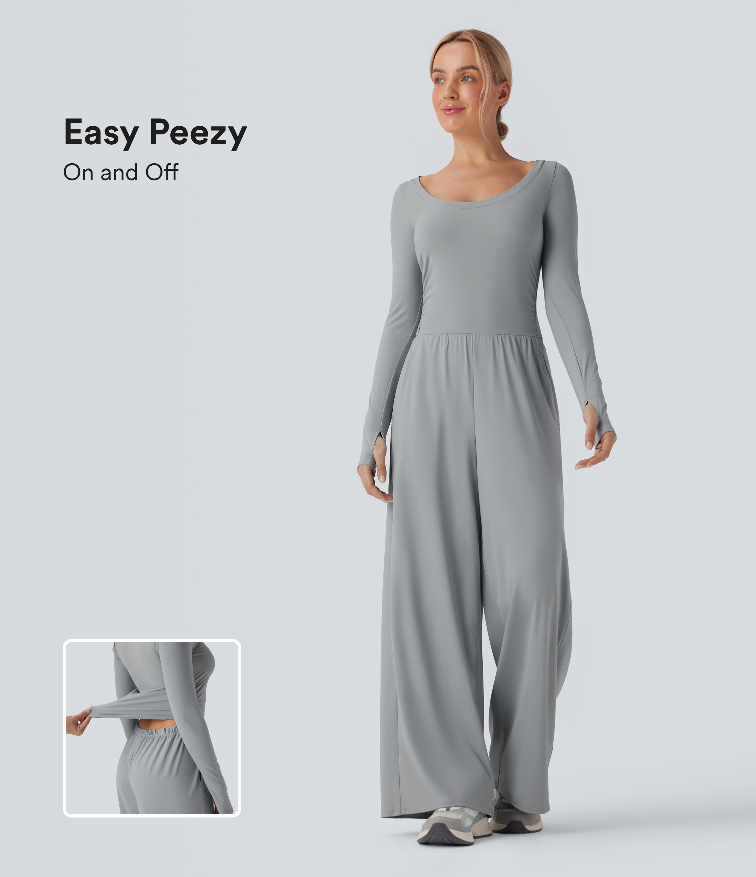 SoftlyZero™ Airy Long Sleeve Thumb Hole  Workout Jumpsuit with Pockets-Easy Peezy Edition