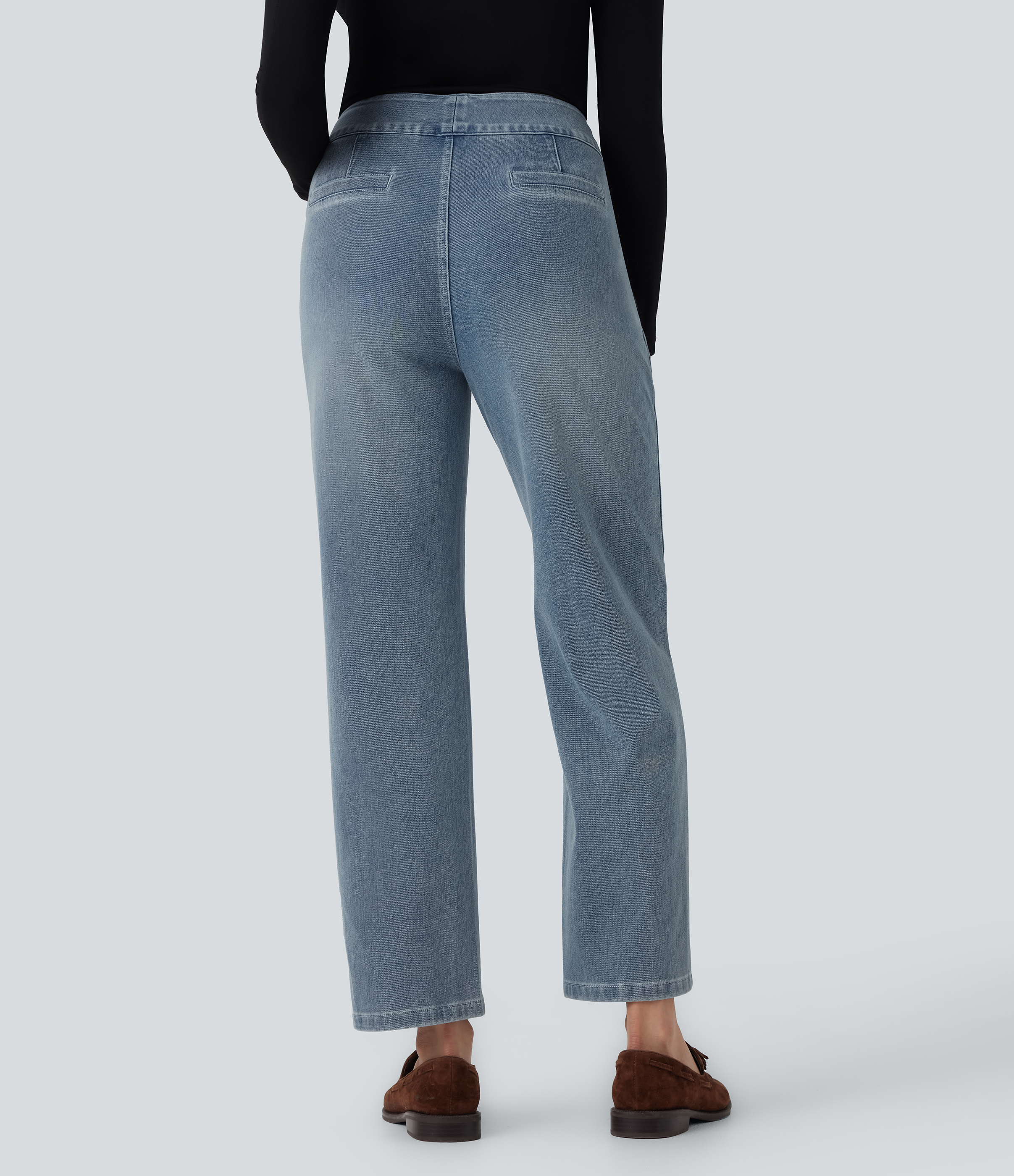 Powder Blue Denim Halara Flex™ High Waist Gerade Bein Lässige Jeans mit Taschen / 2