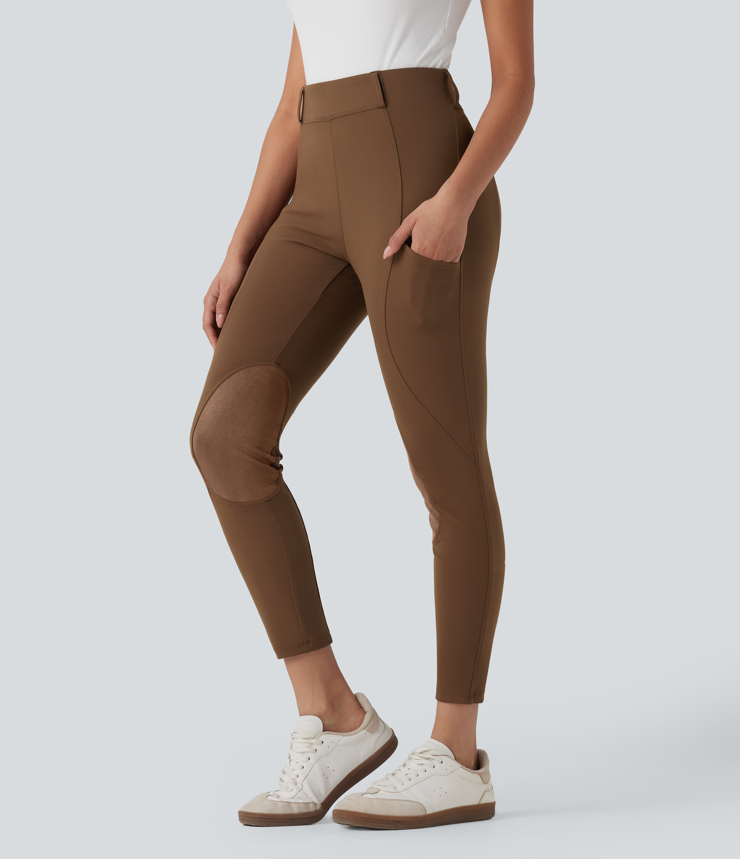 DayStretch High Waisted Contrast Suede Skinny Pants with Pockets