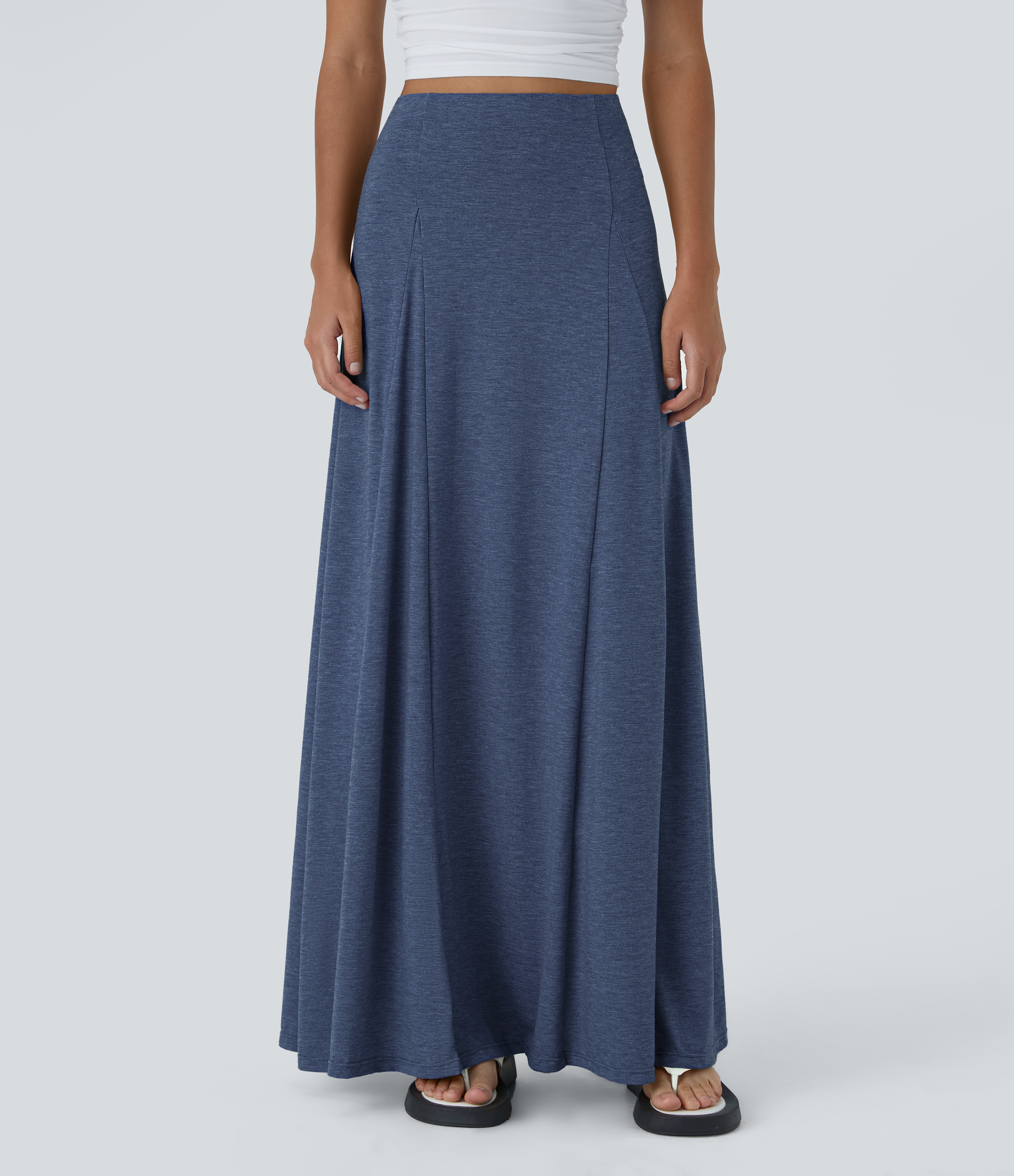 【THE MOZZ】EL Flare Skirt Women's High Waisted Side Zipper Maxi Casual Flare Skirt