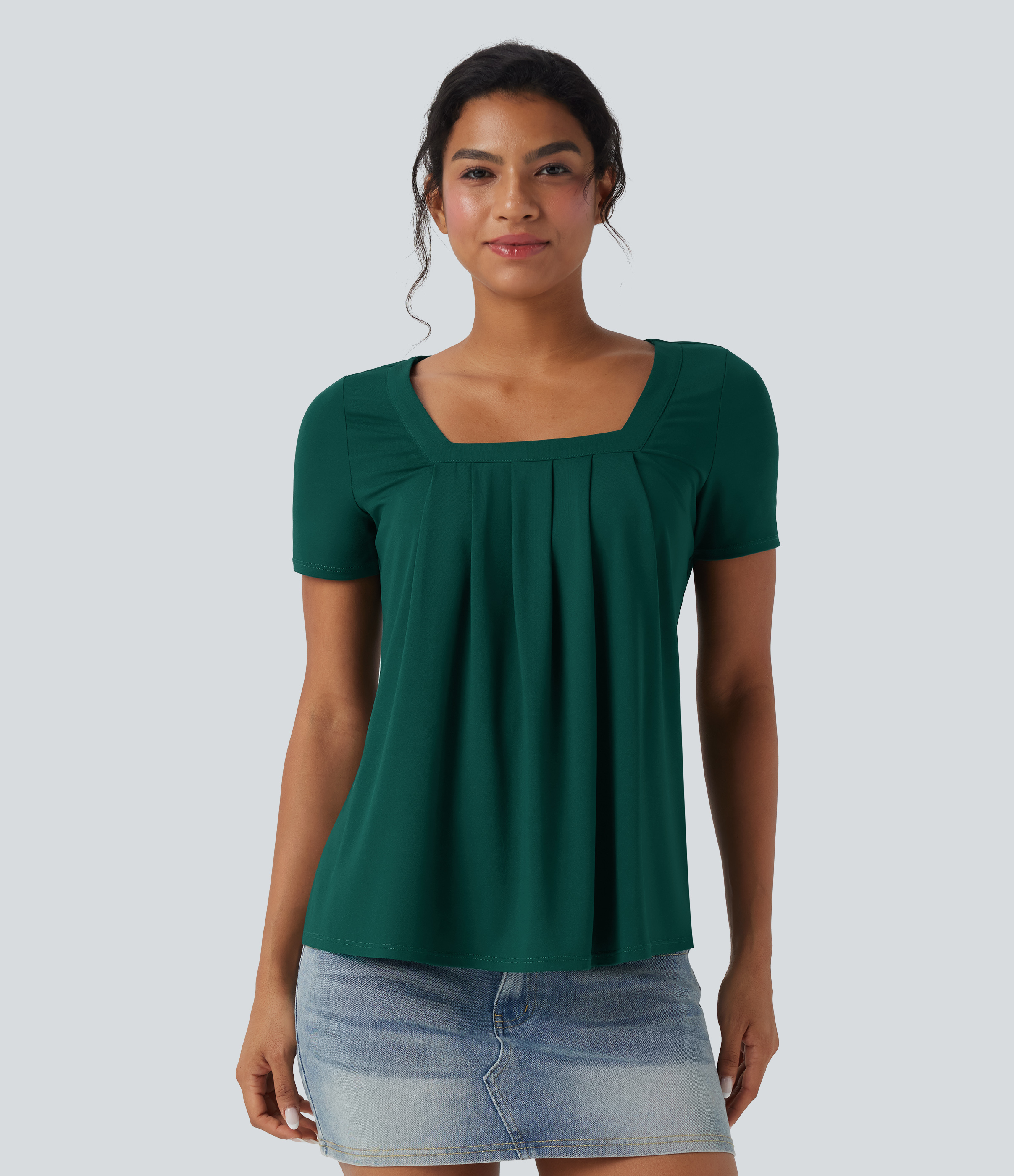 Square Neck Short Sleeve Casual Top