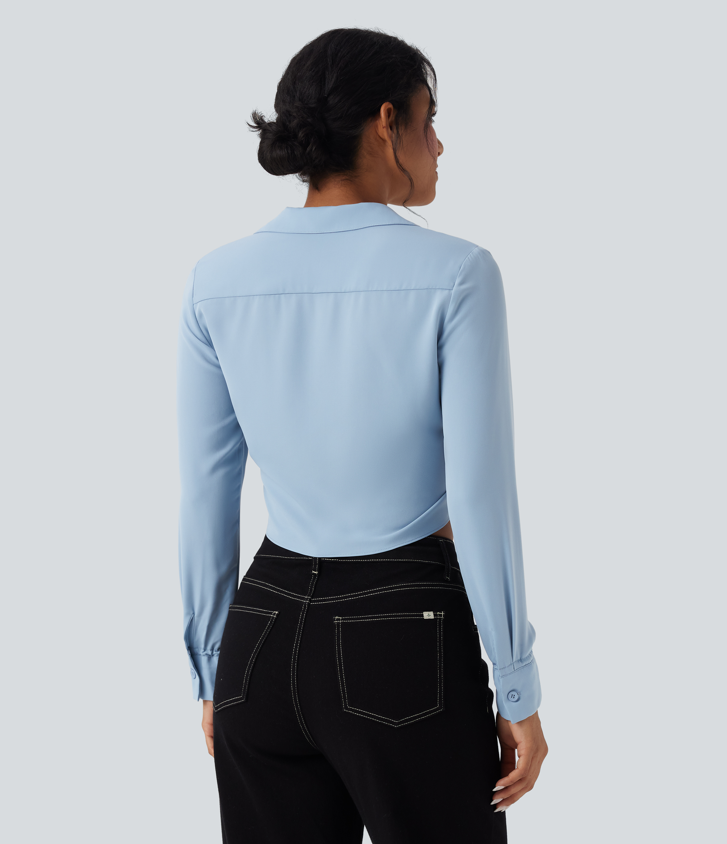 Skyride Blusa casual corta de manga larga con lazo delantero / 2