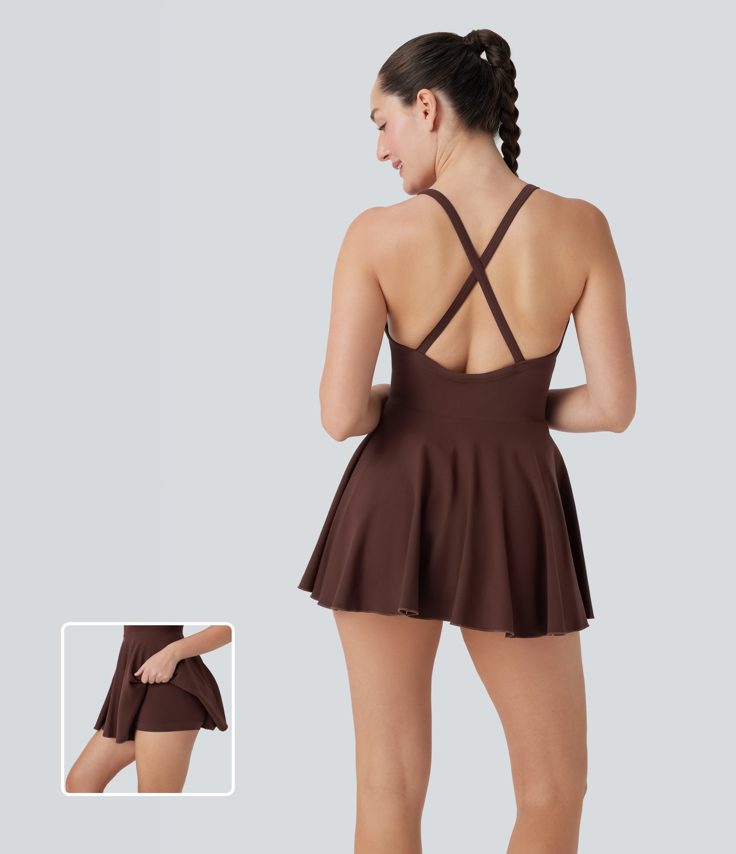 OneForm Seamless Flow Crisscross Backless 2-in-1 Mini Dance Active Dress