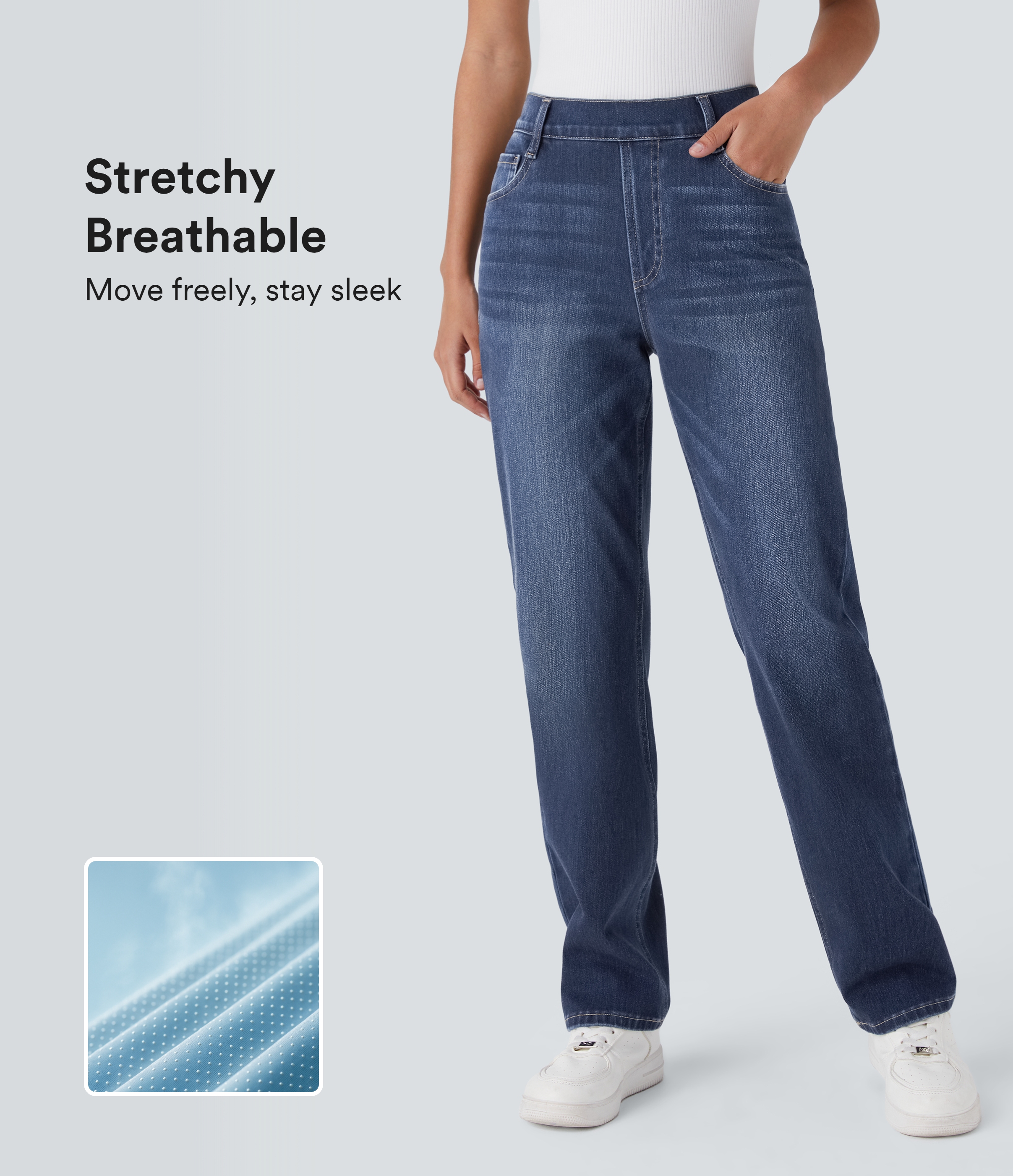 Halara Flex™ High Waisted Pockets Straight Leg Washed Casual Jeans