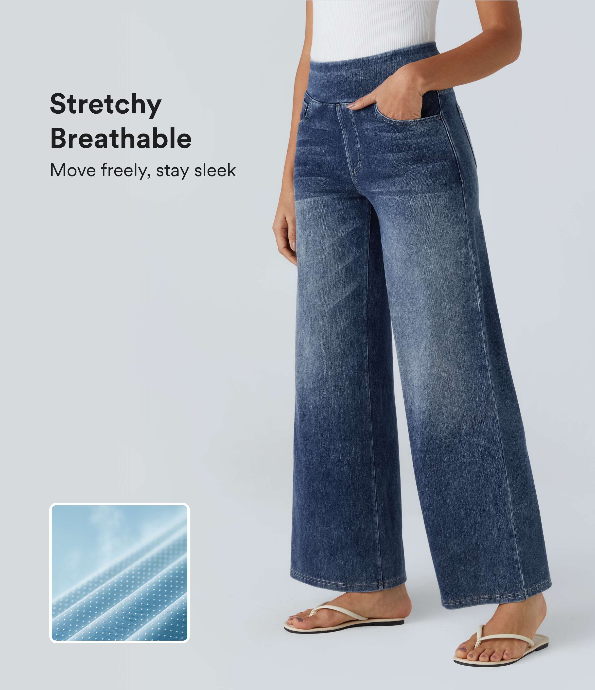 Women’s Halara Flex™ High Waisted Pockets Baggy Wide Leg Washed Casual Jeans - Halara 