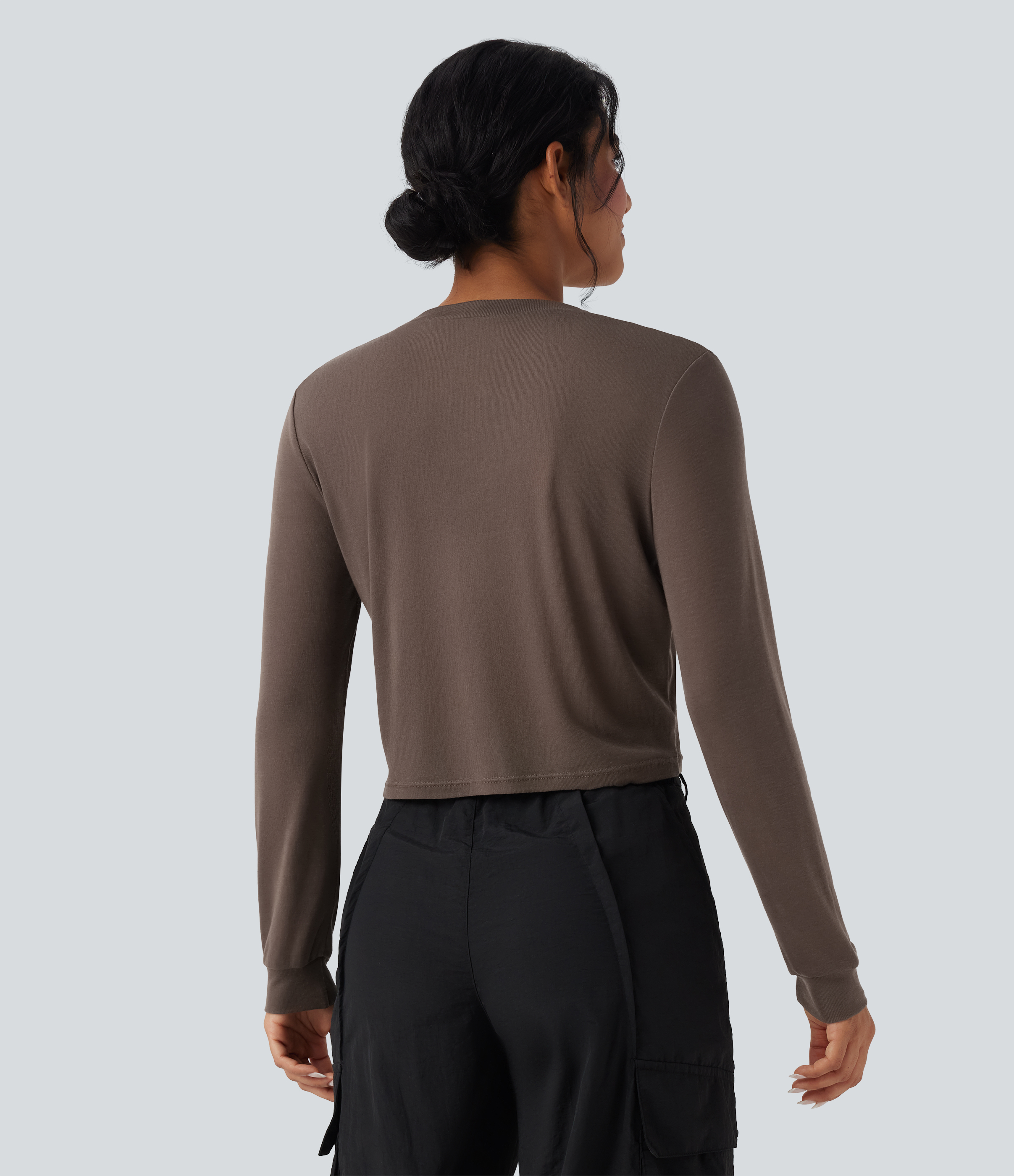 Coffee Quartz Top casual de lana con cuello redondo y manga larga / 2