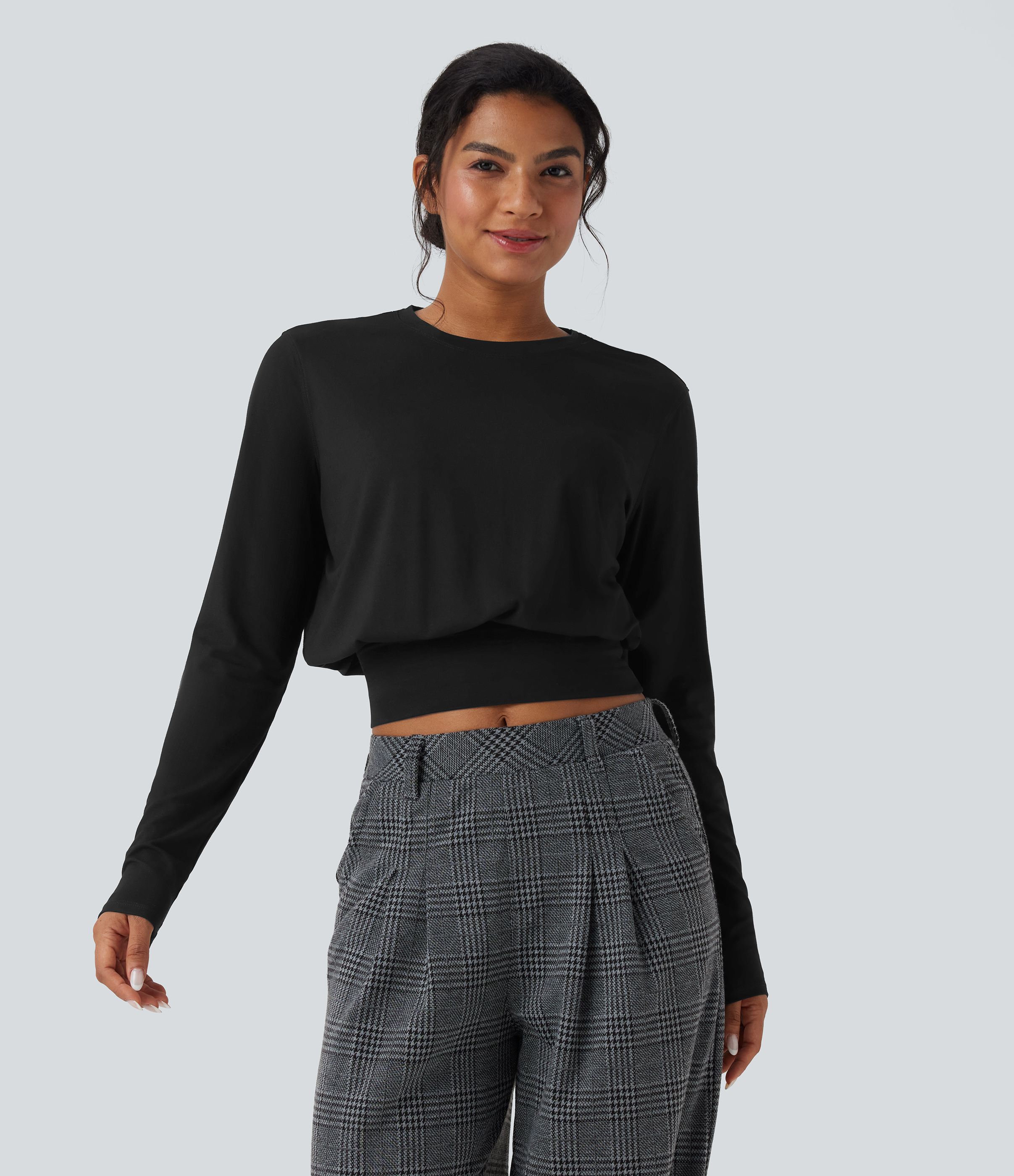 Round Neck Long Sleeve Women Work Top