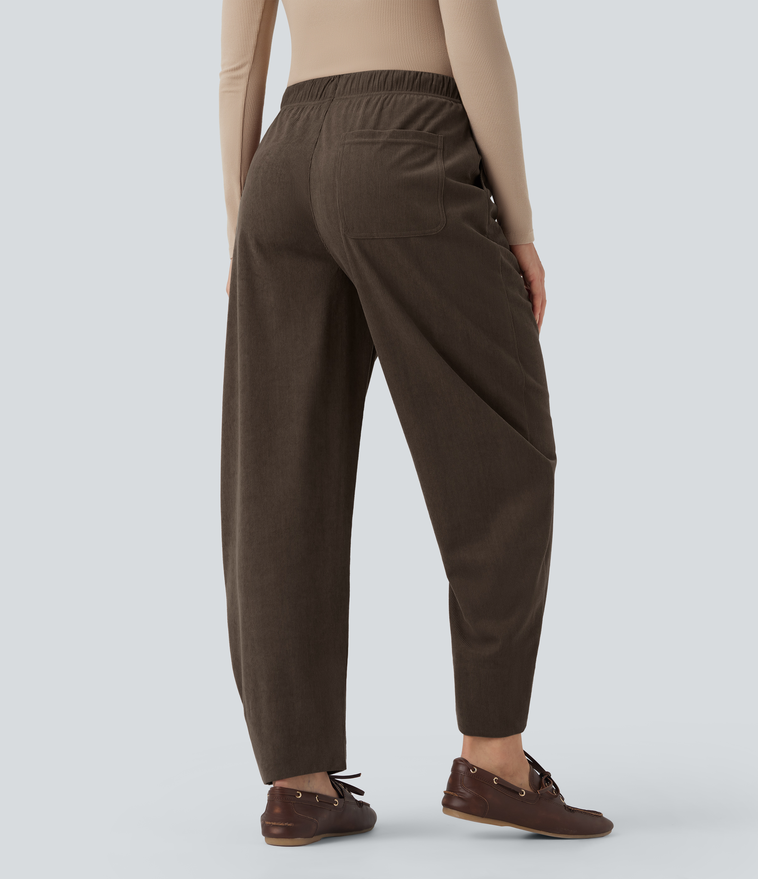 Demitasse Pantalones casuales de pana con tiro alto, cordón ajustable y bolsillos / 2