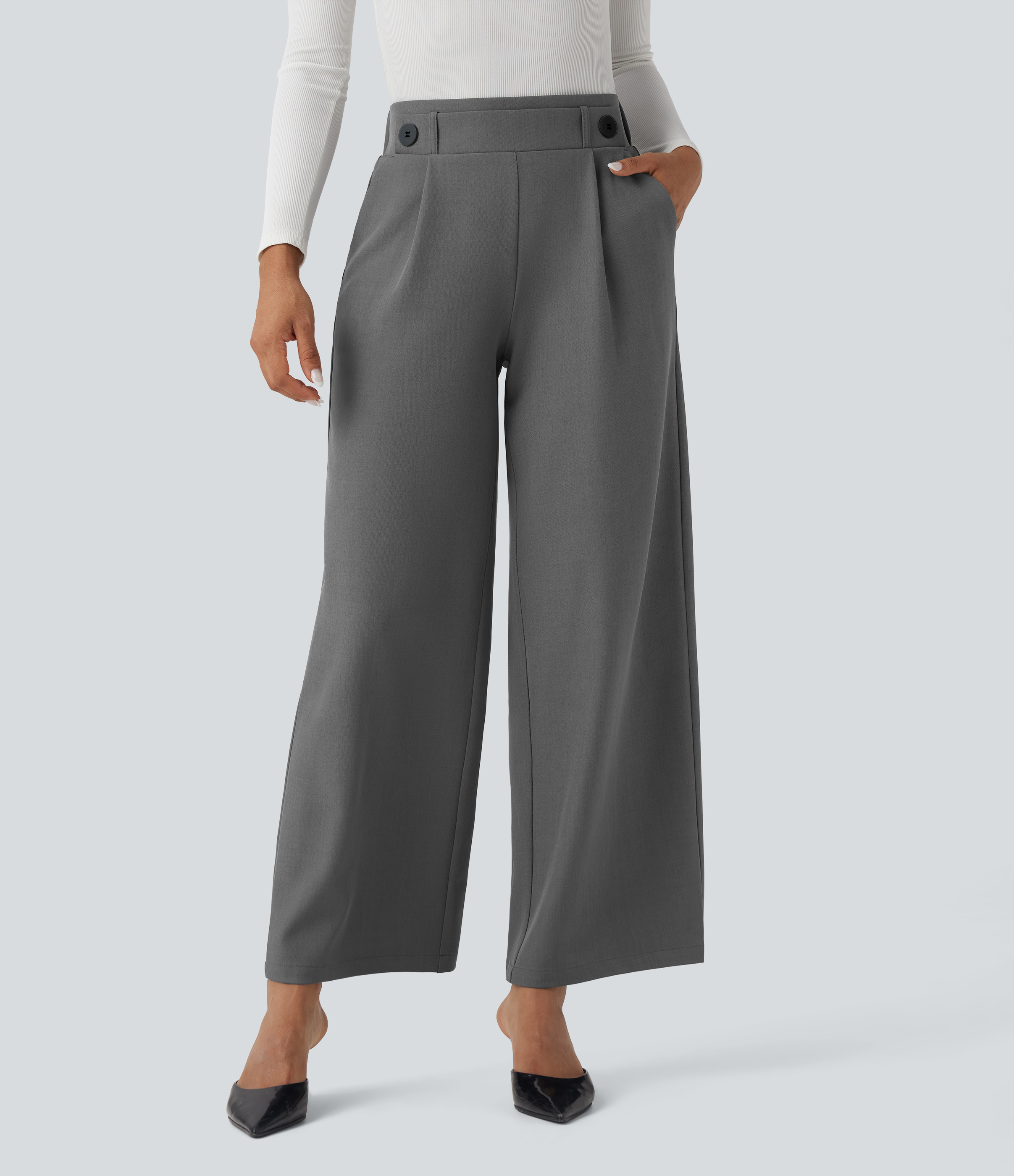 Pewter Arbeitshosen mit mittelhohem Bund, weitem Bein und Taschen / 2