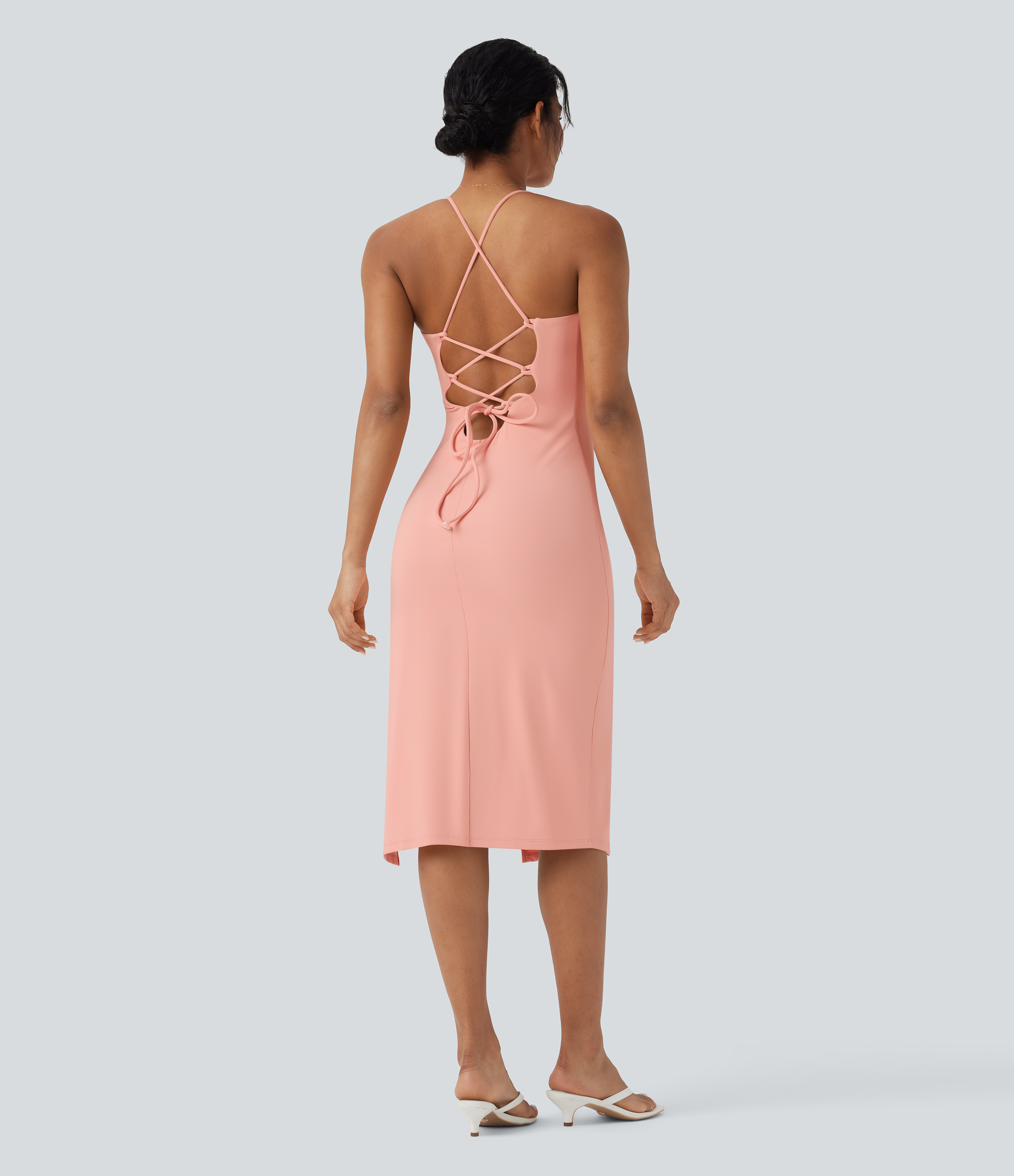 Peach Melba Vestido ajustado SoftlyZero™ Airy cruzado con fruncido, lazo y tacto fresco UPF50+ en copas D-F / 2