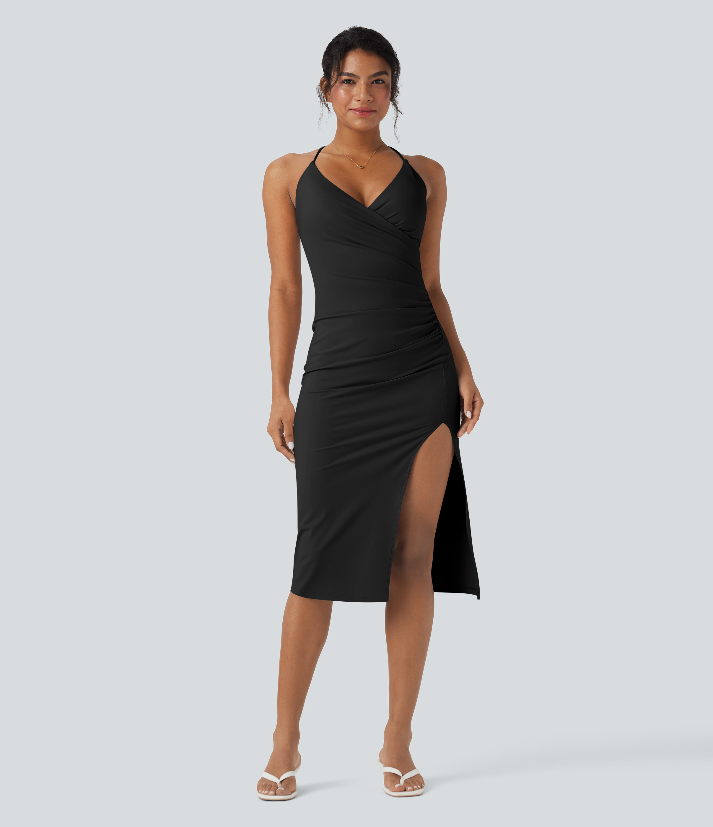 SoftlyZero™ Luftiger Crossover Geraffter Schnür-Bodycon-Kleid mit Kühleffekt D-F-Cups - UPF50+