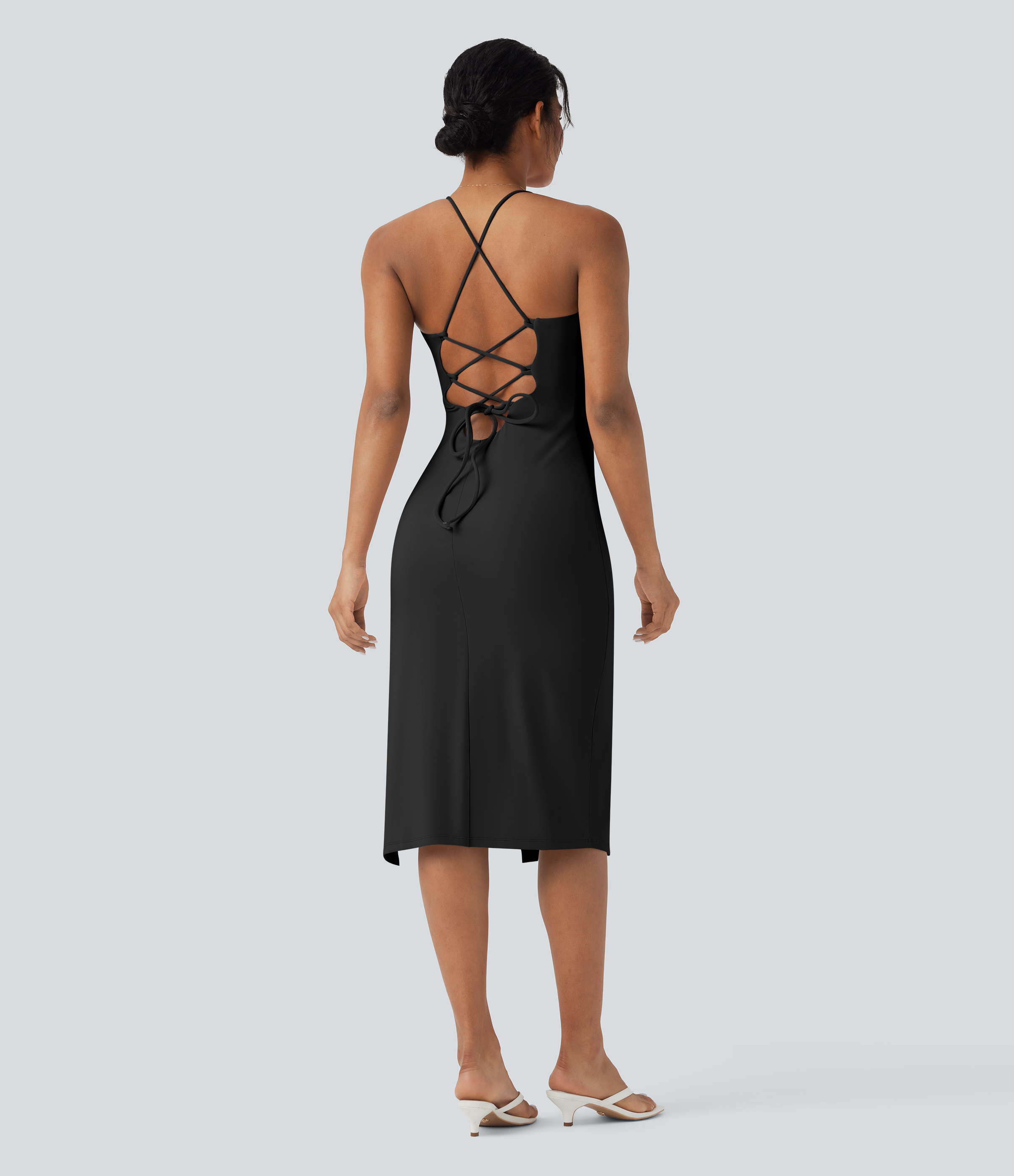 SoftlyZero™ Airy Crossover Ruched Lace Up Bodycon InstantCool Dress E-G Cups-UPF50+