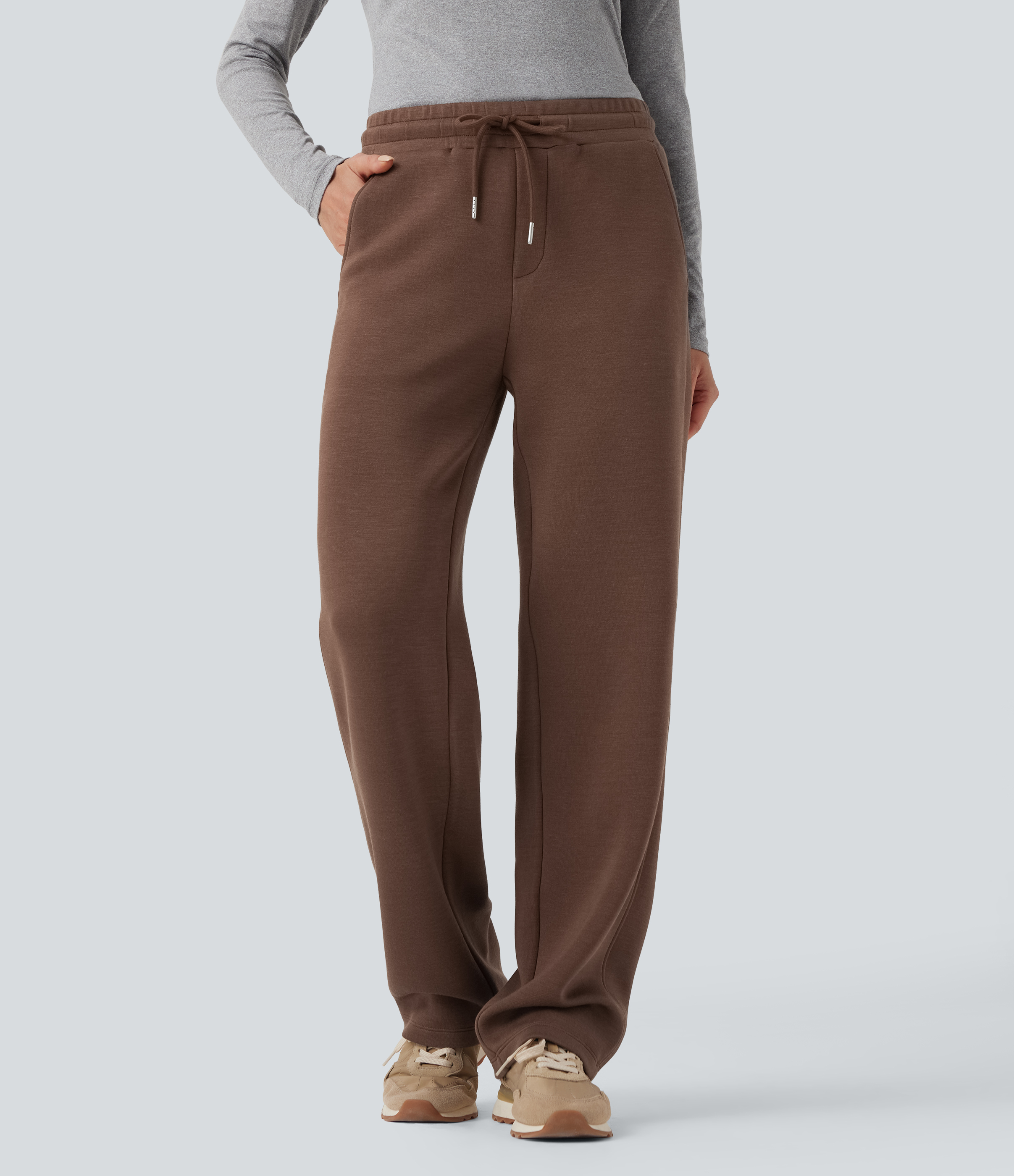 SpacerTek™ - Lässige Hose mit mittelhohem Bund, Seitentaschen, Kordelzug und geradem Bein