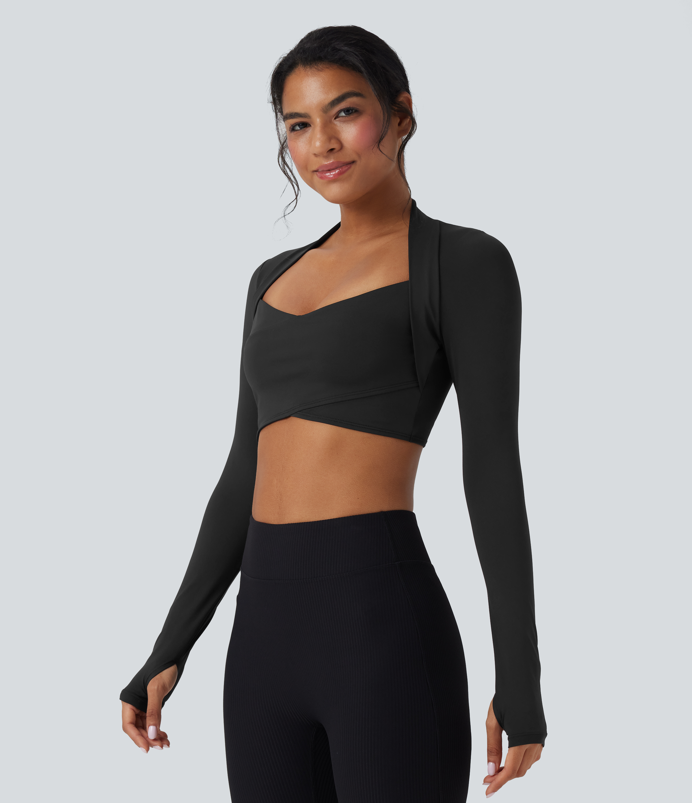Women's SoftlyZero™ QuickDry Crossover Thumb Hole Cropped Yoga