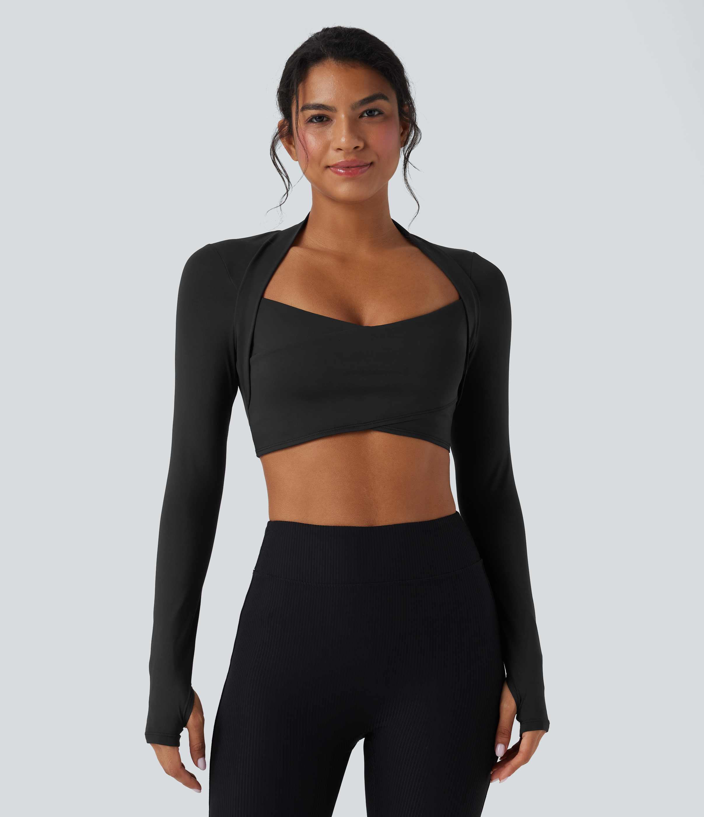 Women's SoftlyZero™ QuickDry Crossover Thumb Hole Cropped Yoga