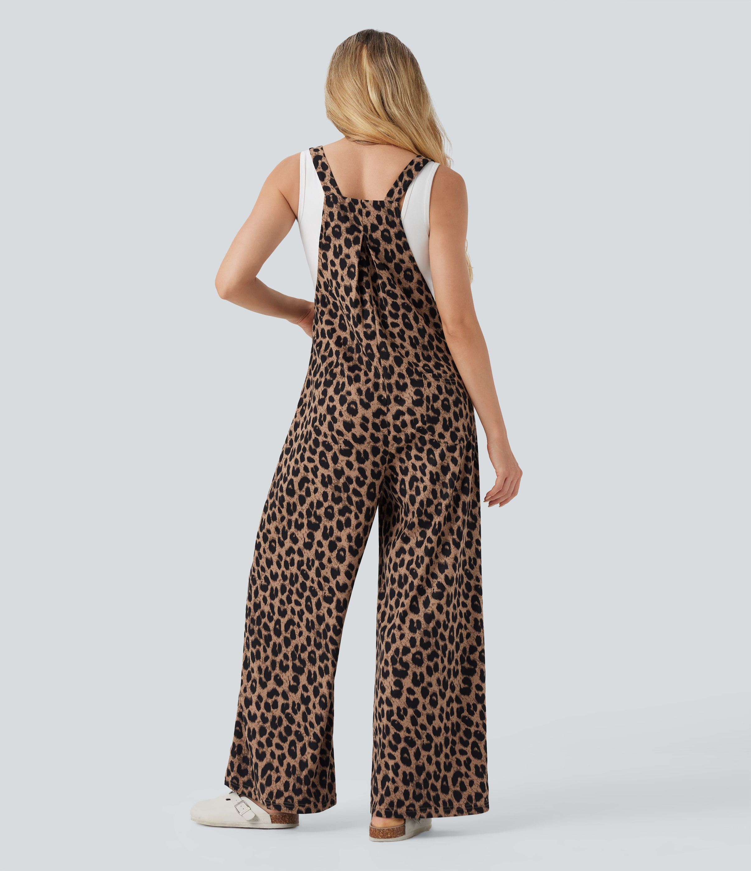 Noir Safari Jumpsuit casual con estampado de leopardo y bolsillos / 2