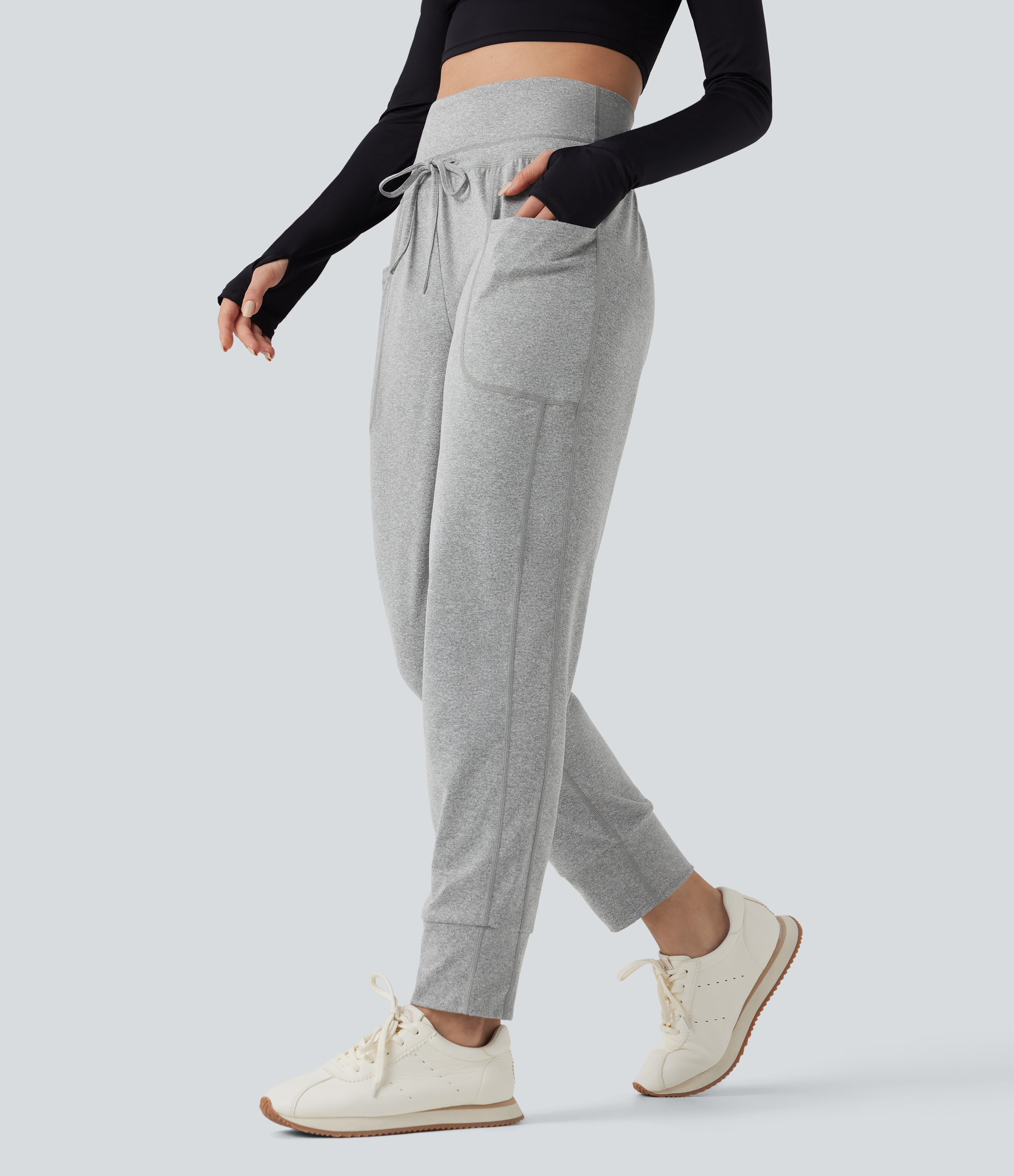 Foldover High Waisted Drawstring Ruched Yoga Joggers with Pockets