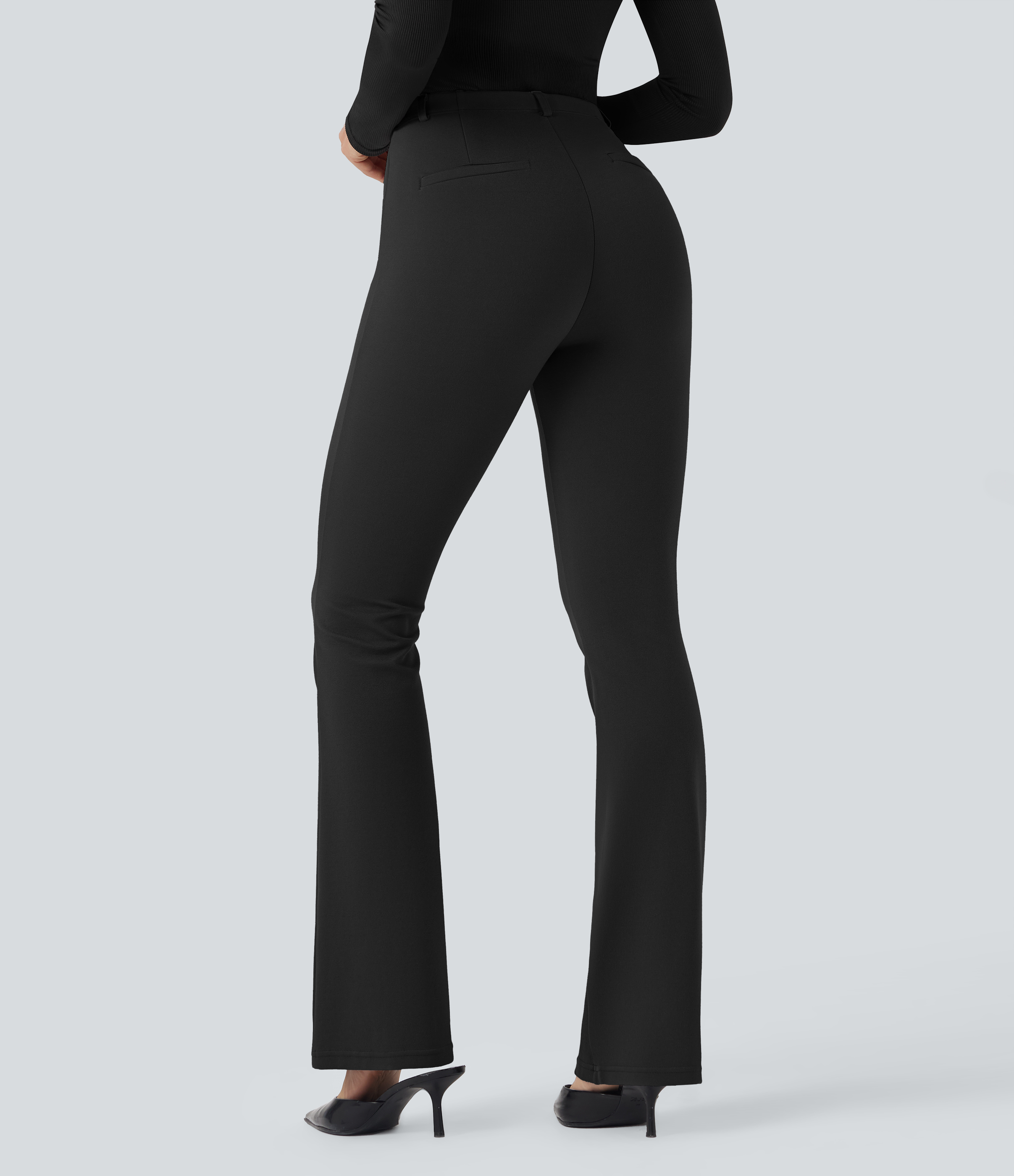 Schwarz Mittlere Taille Bauchformende Arbeits-Bootcut-Hose / 2