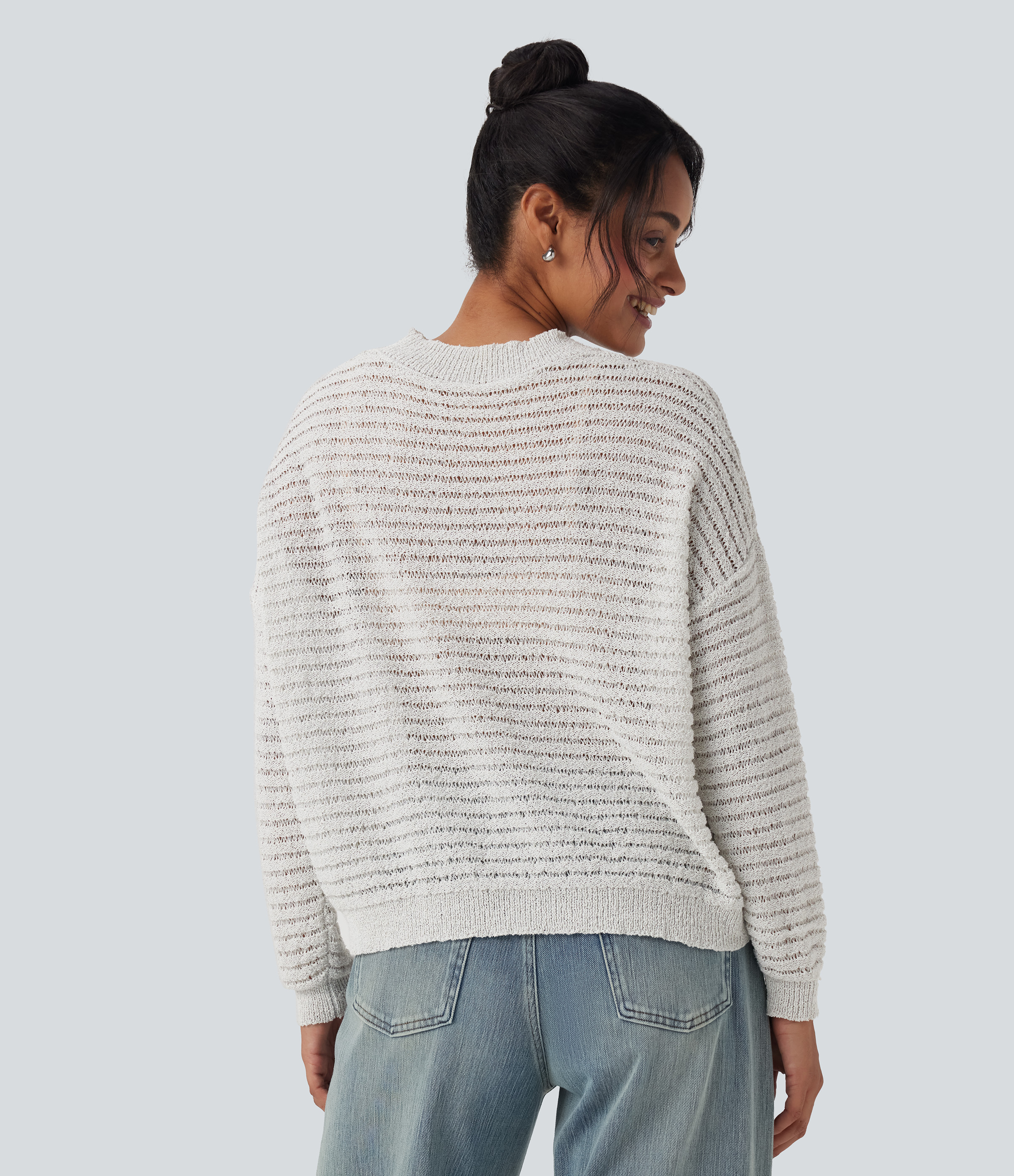 Sage Grey Suéter casual holgado con cuello redondo y hombros caídos / 2