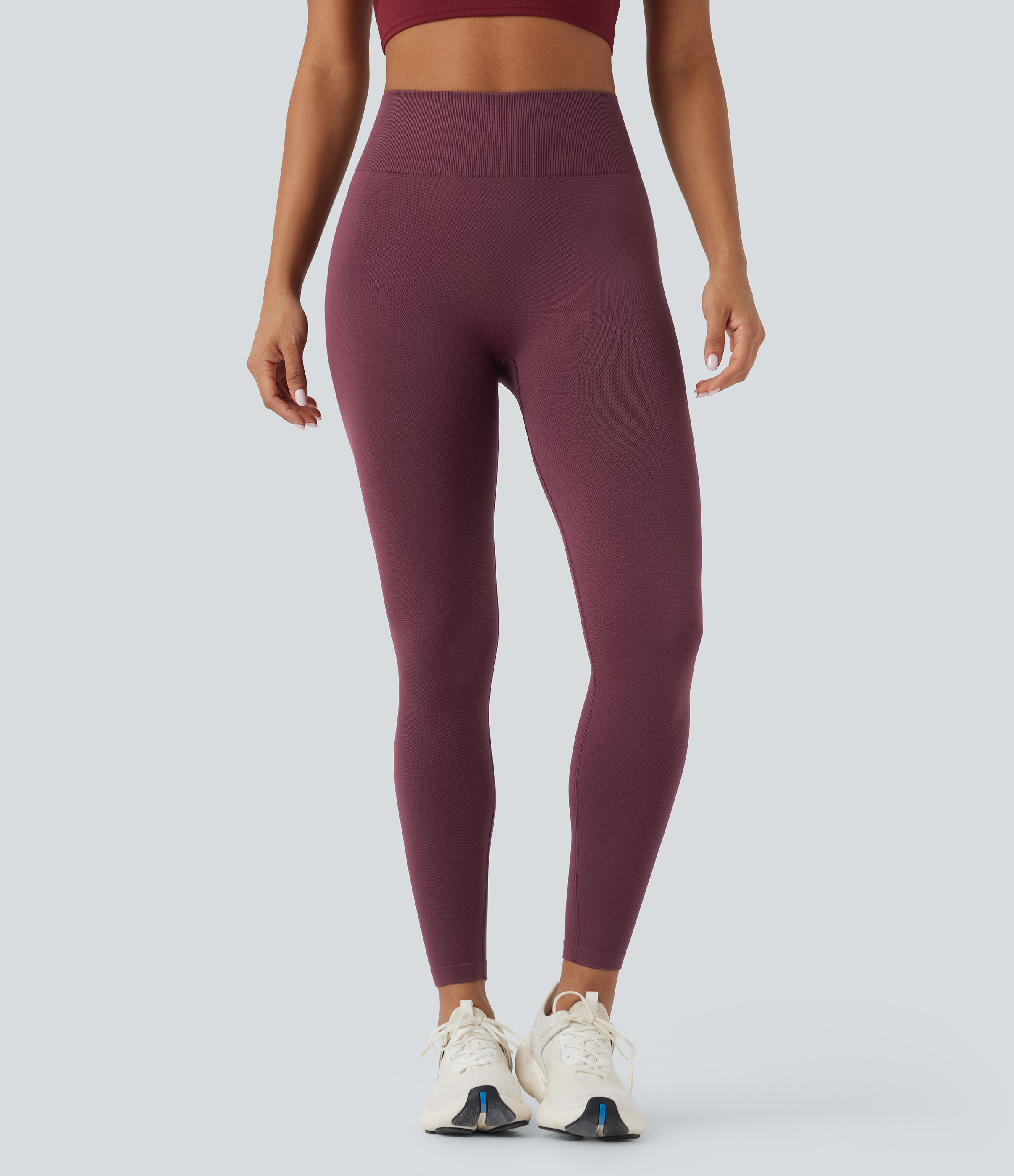 Burgundy Leggings de yoga de tiro alto de 7/8 sin costuras / 2