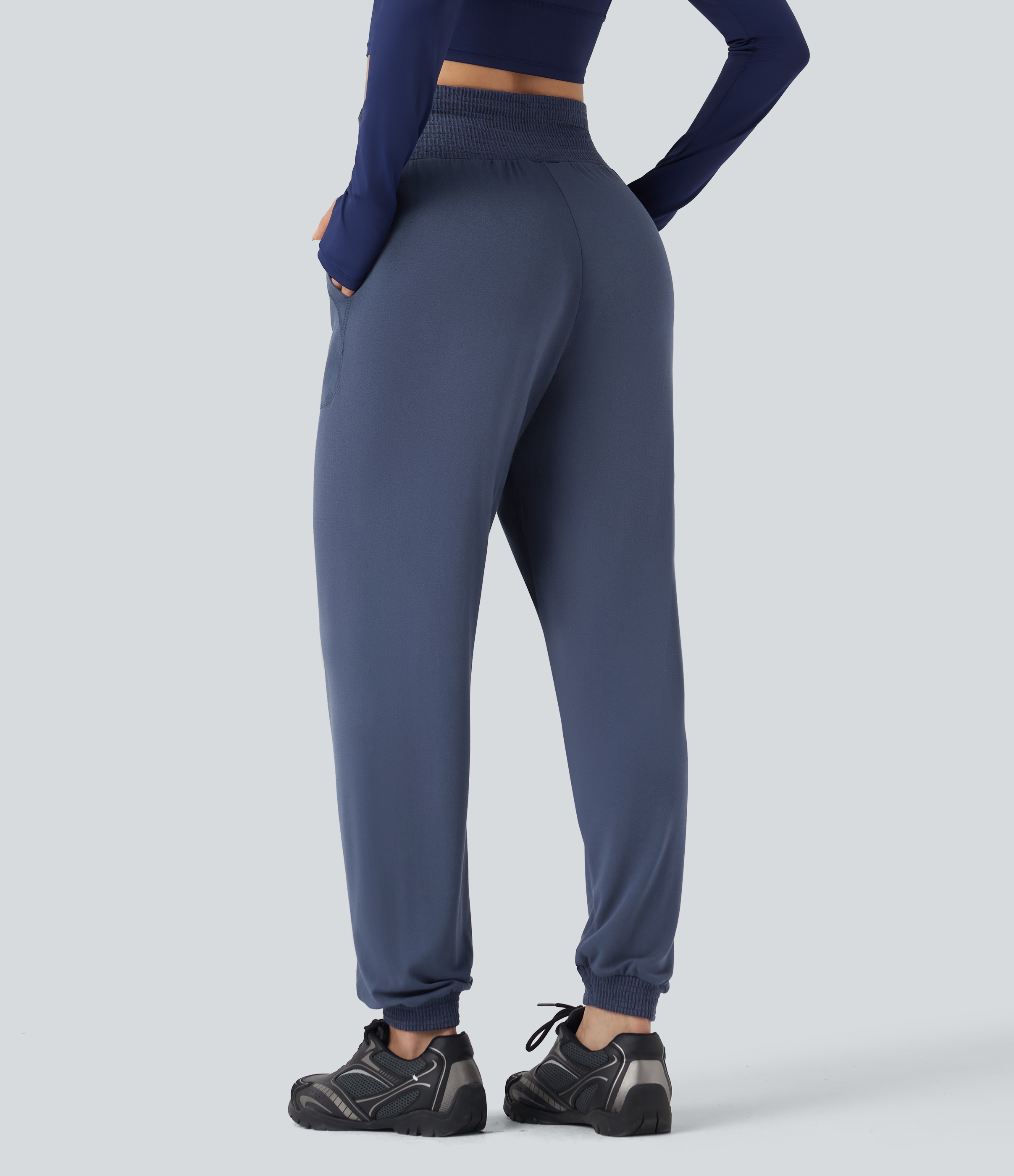 Vintage Indigo Joggers deportivos de tiro alto sin costurasa con bolsillos / 2