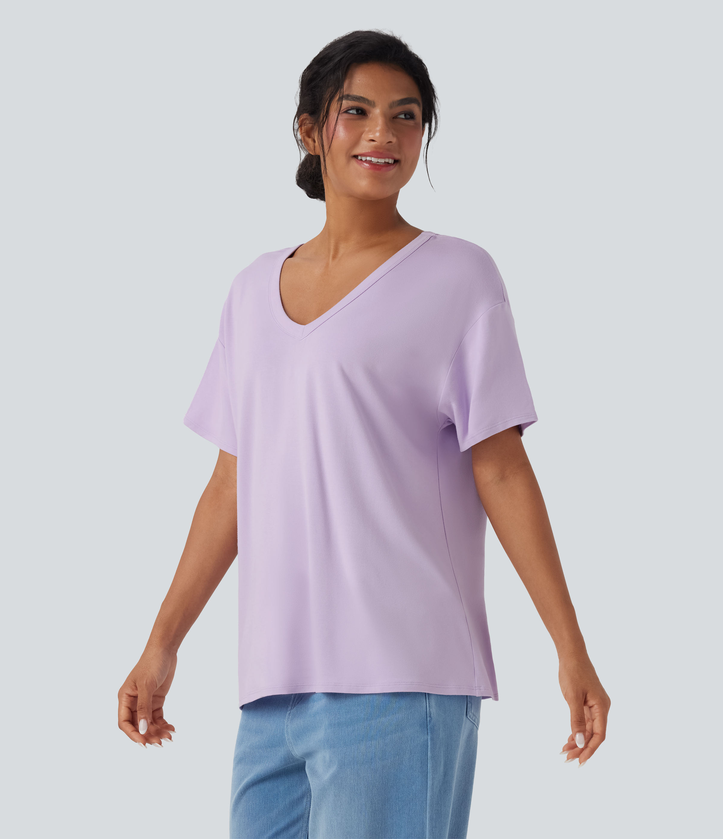 Women's Deep V-neck Short Sleeve Relaxed Casual Top - Halara