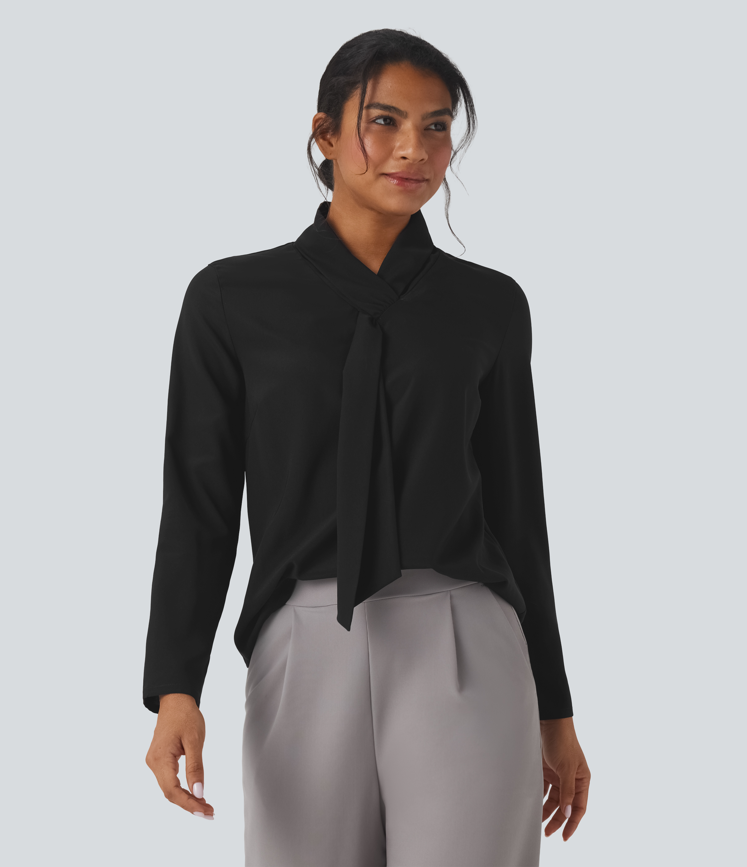 Wrinkle-resistant Scarf Neck Long Sleeve Work Shirt
