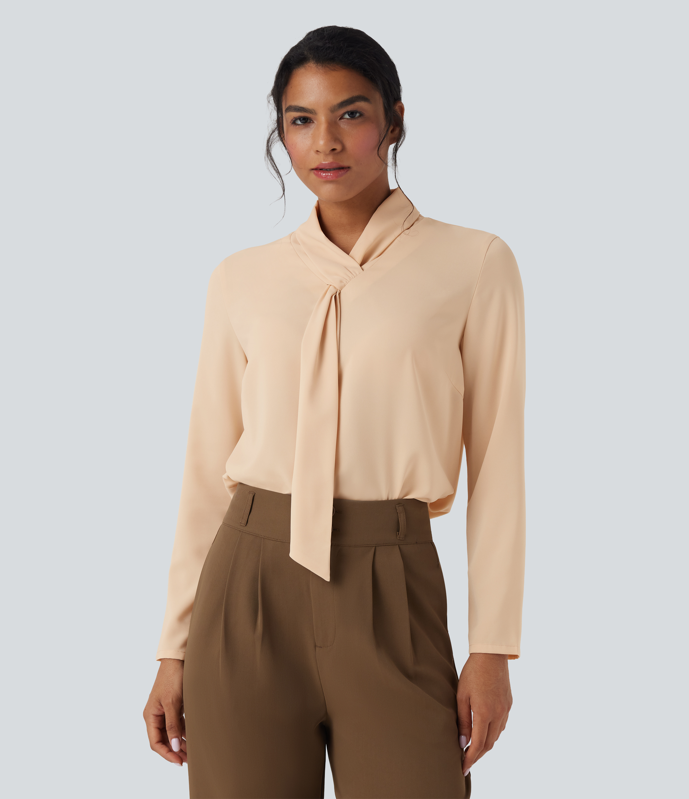 Wrinkle-resistant Scarf Neck Long Sleeve Work Shirt