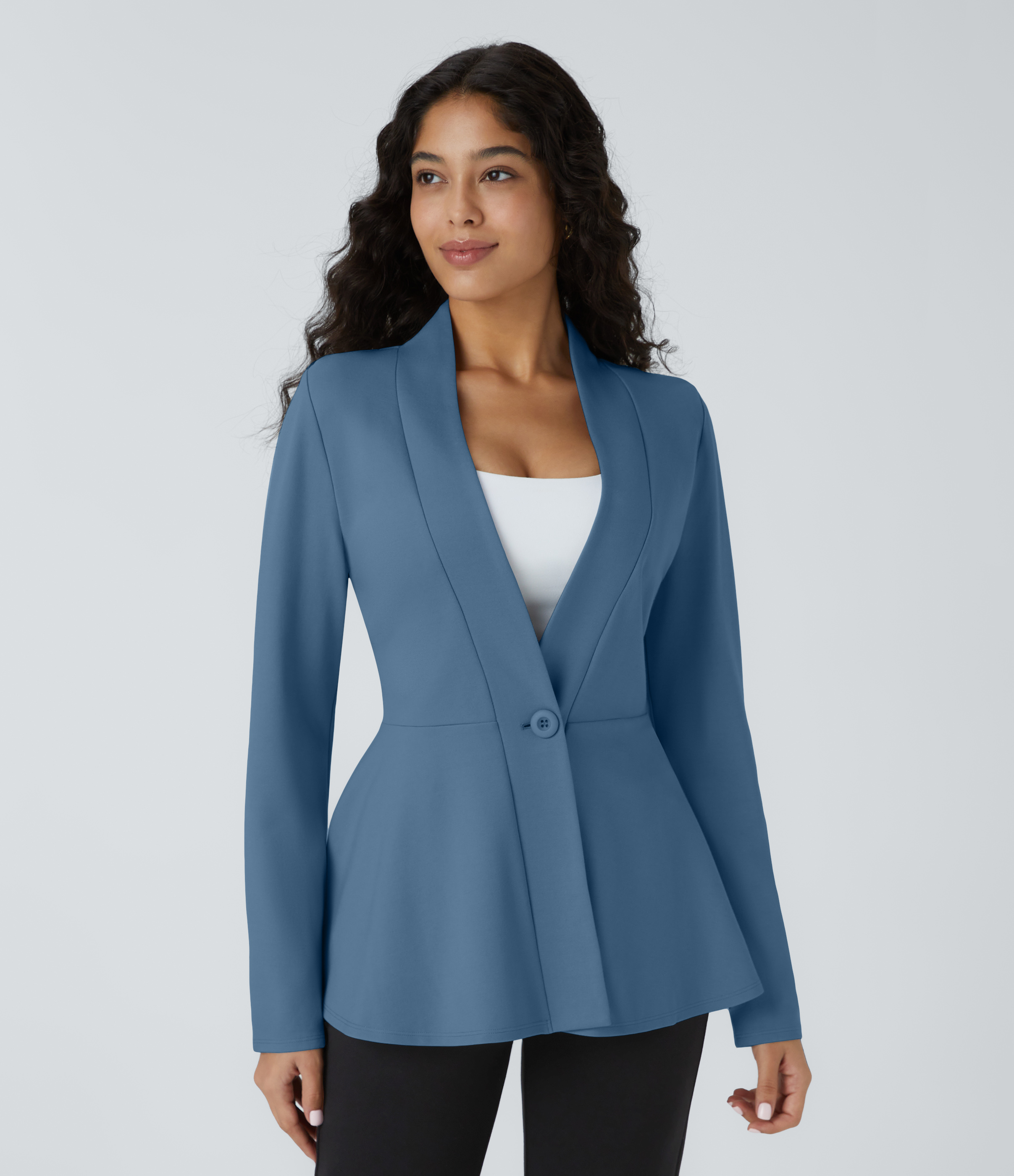 V Neck Single Front Work Peplum Jacket