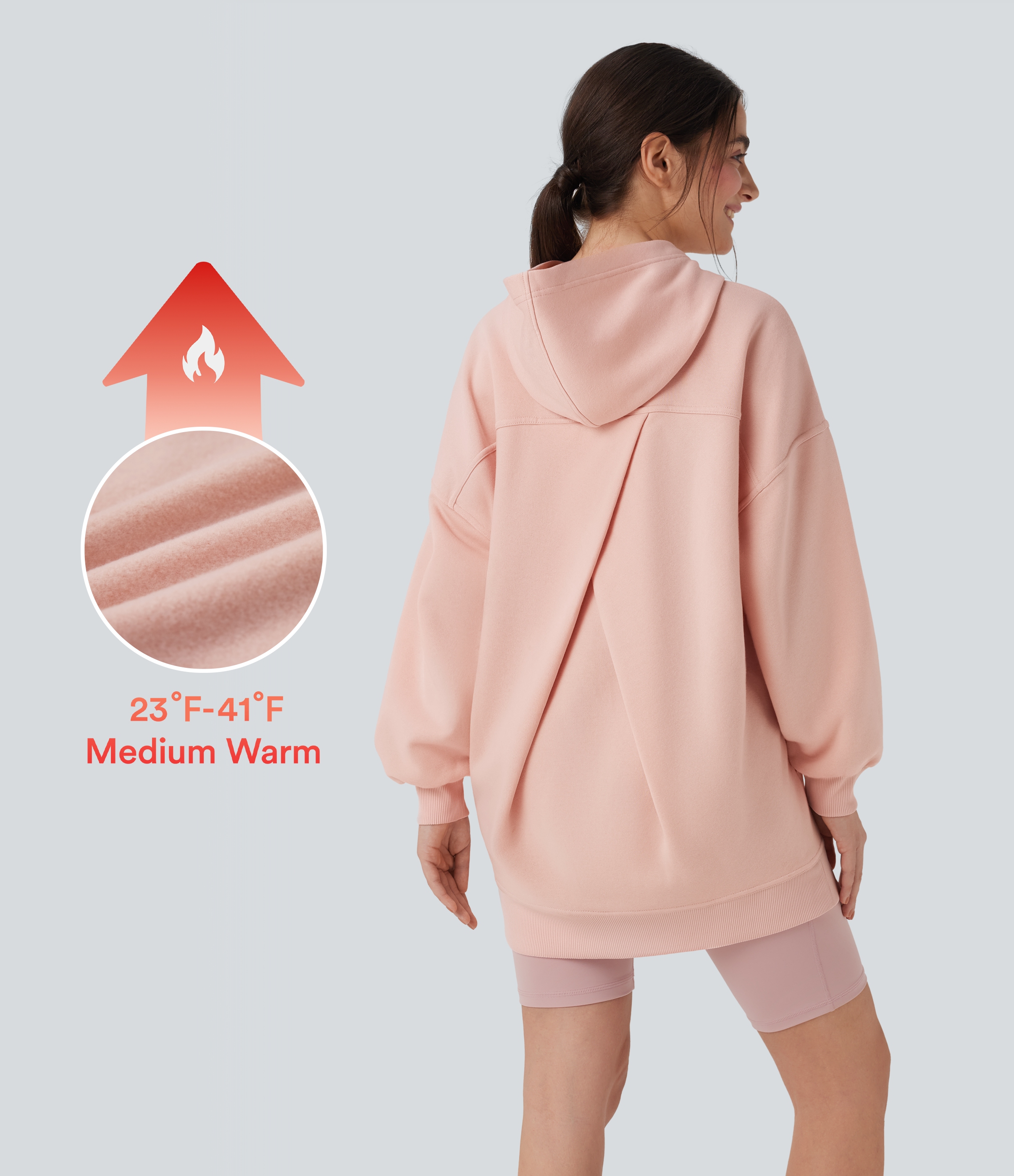 Kapuzen-Langarm-Oversize-Fleece-Sweatshirt mit Taschen