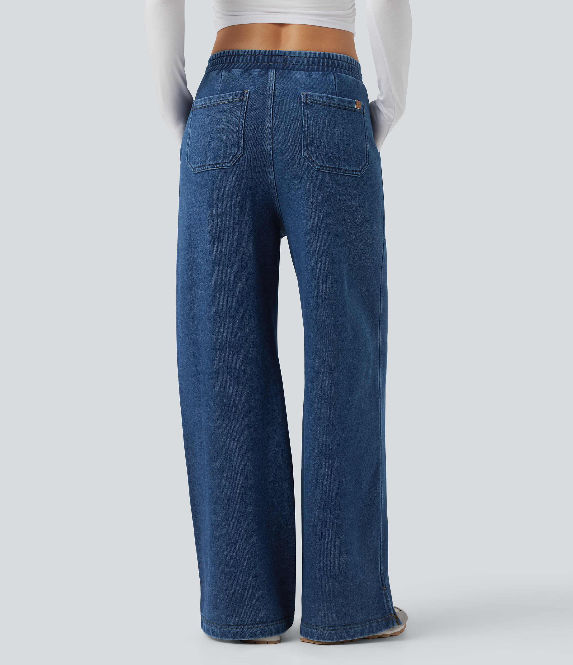 Tide Blue Denim Jean jogging Halara Flex™ coupe droite fendu taille haute molleton français avec cordon de serrage et poches / 2