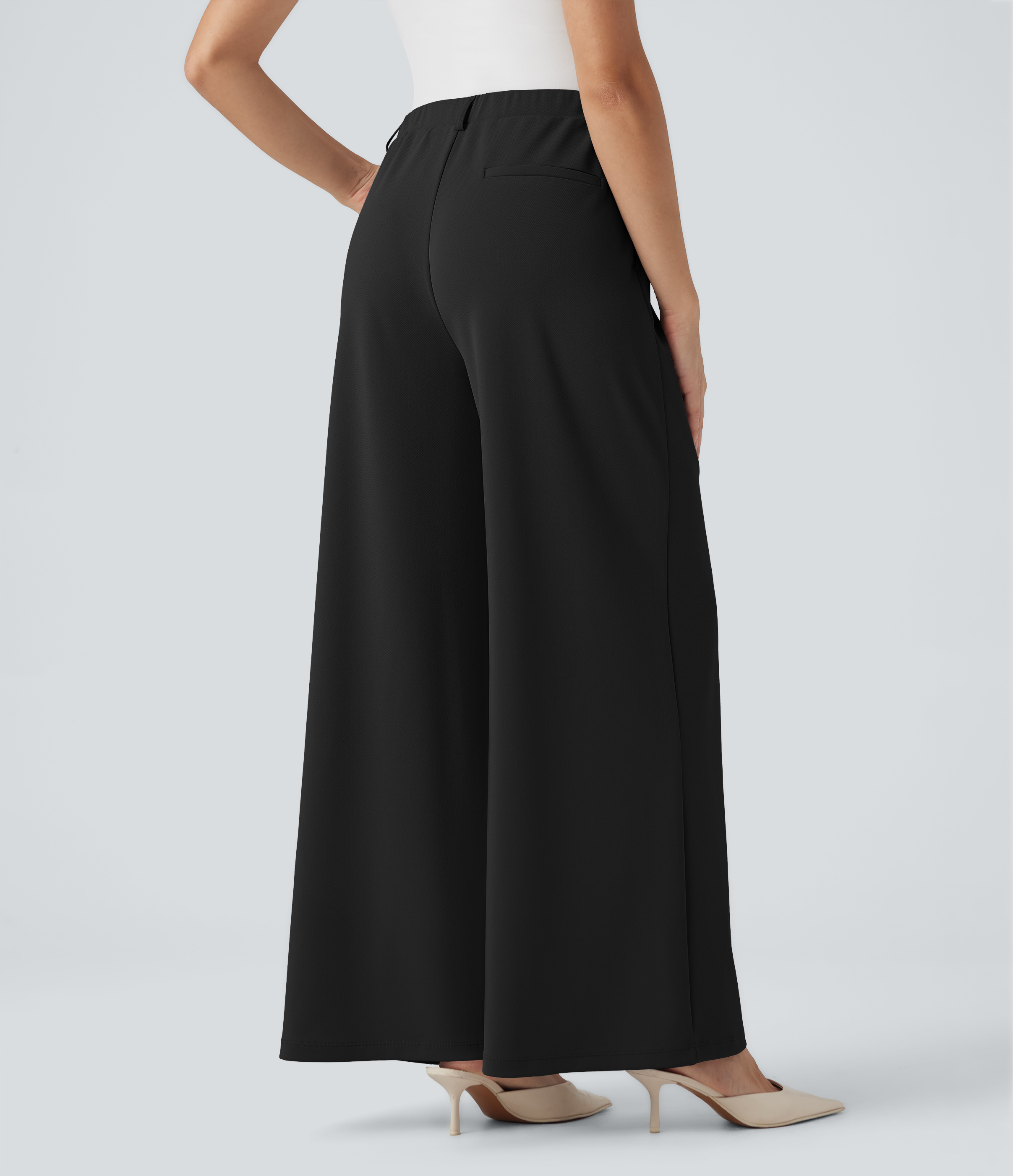 Negro Pantalones de oficina anchos Halara Flex™ de crepé con tiro alto y bolsillos / 2