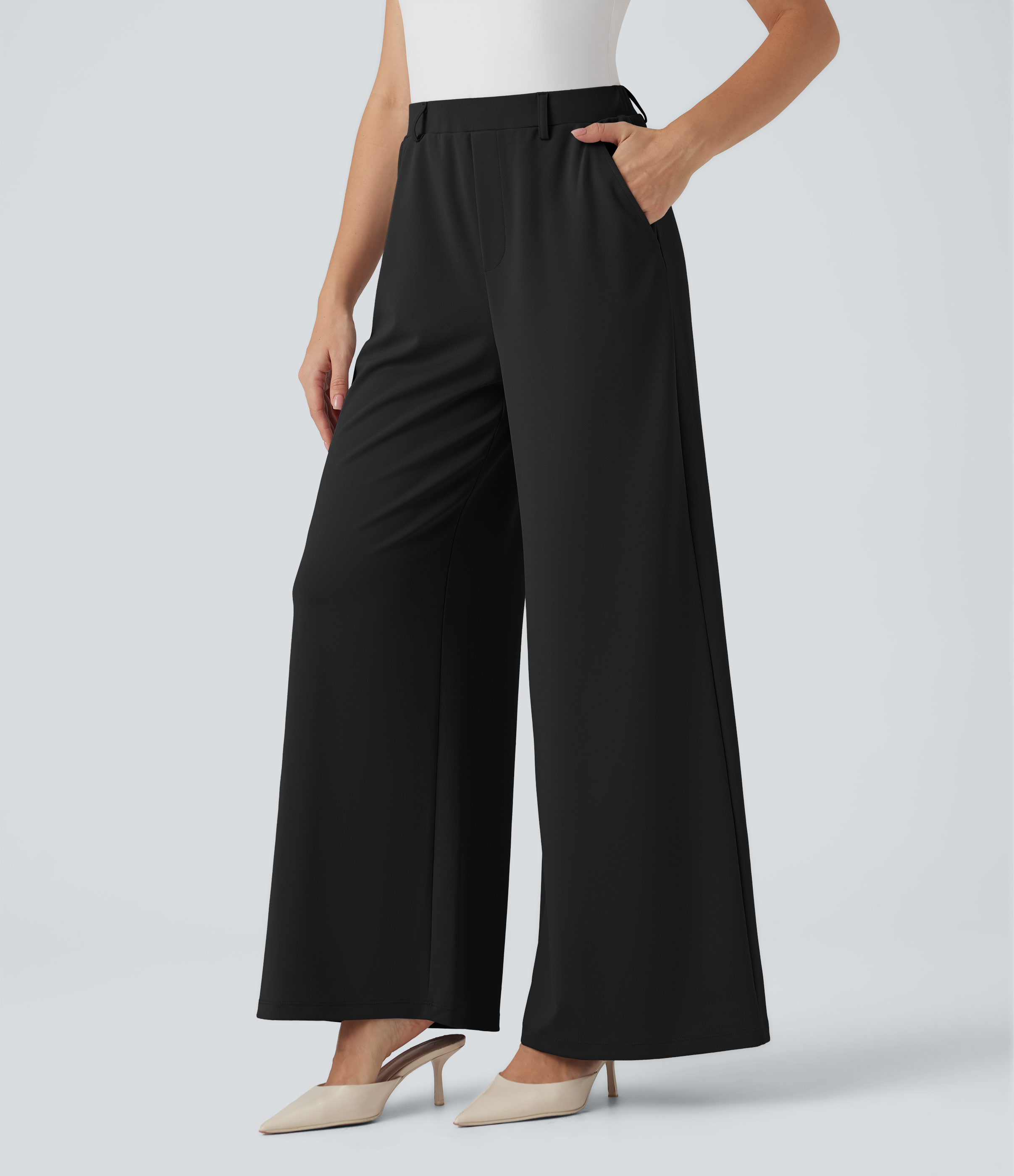 Halara Flex™ - Palazzo-Stoffhose aus Krepp mit hohem Bund, Seitentaschen und weitem Bein